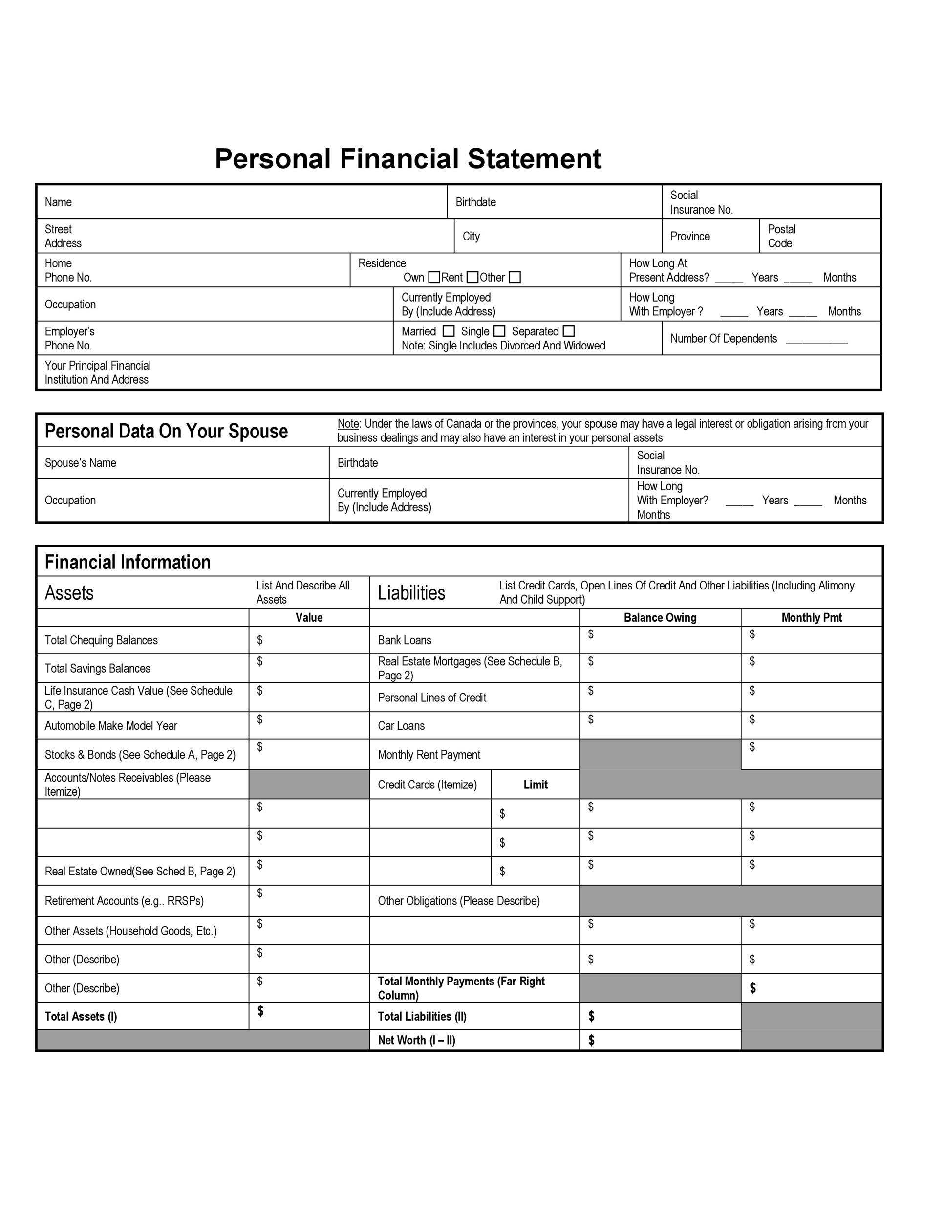 40 Personal Financial Statement Templates Forms TemplateLab 40 Personal Financial Statement Templates Forms TemplateLab