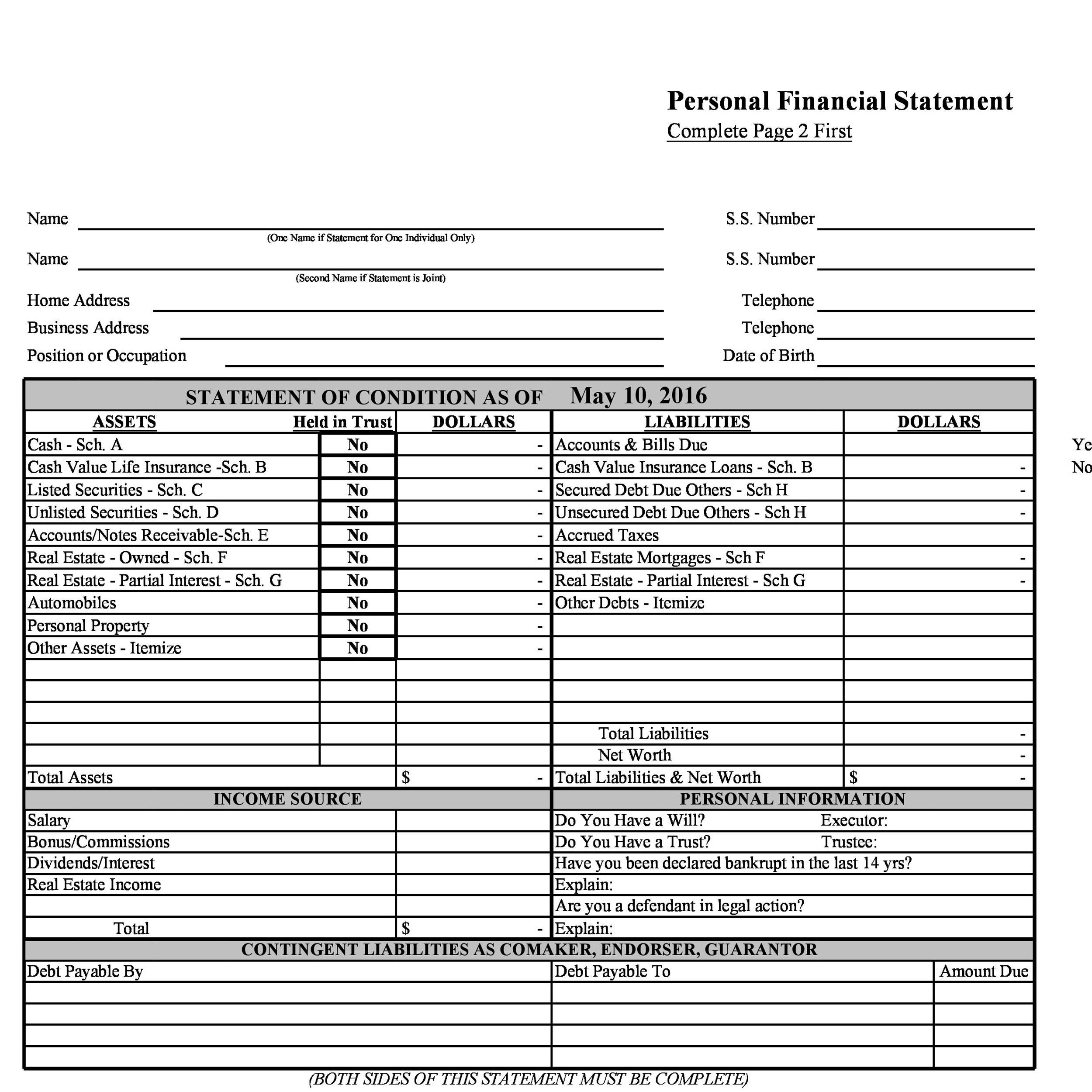 40 Personal Financial Statement Templates Forms TemplateLab 40 Personal Financial Statement Templates Forms TemplateLab