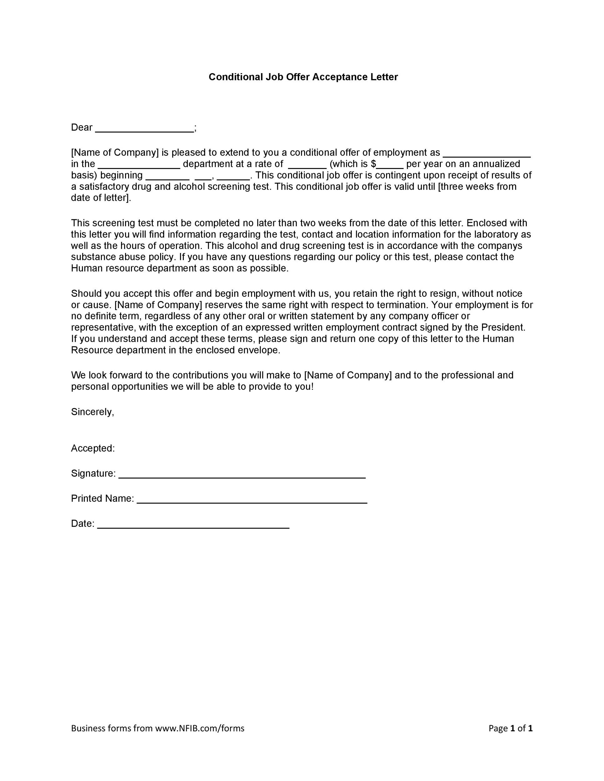 job offer acceptance letter