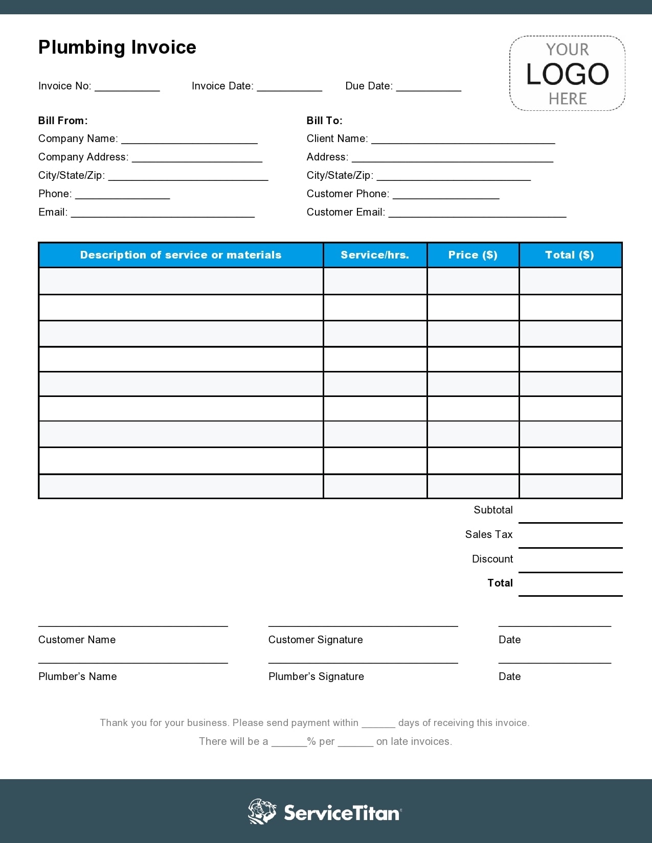 plumbing invoice form plumbing invoice form