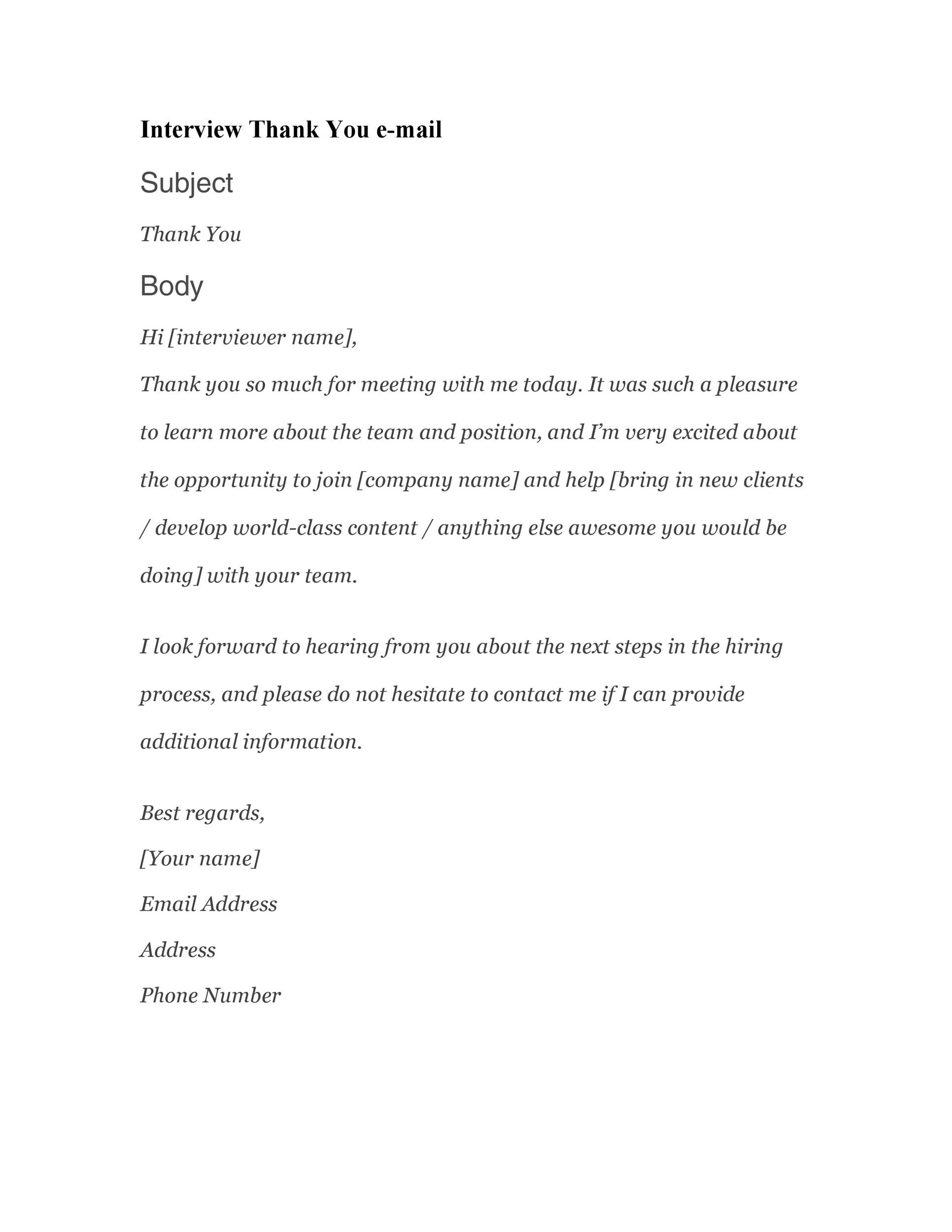 40 Thank You Email After Interview Templates TemplateLab