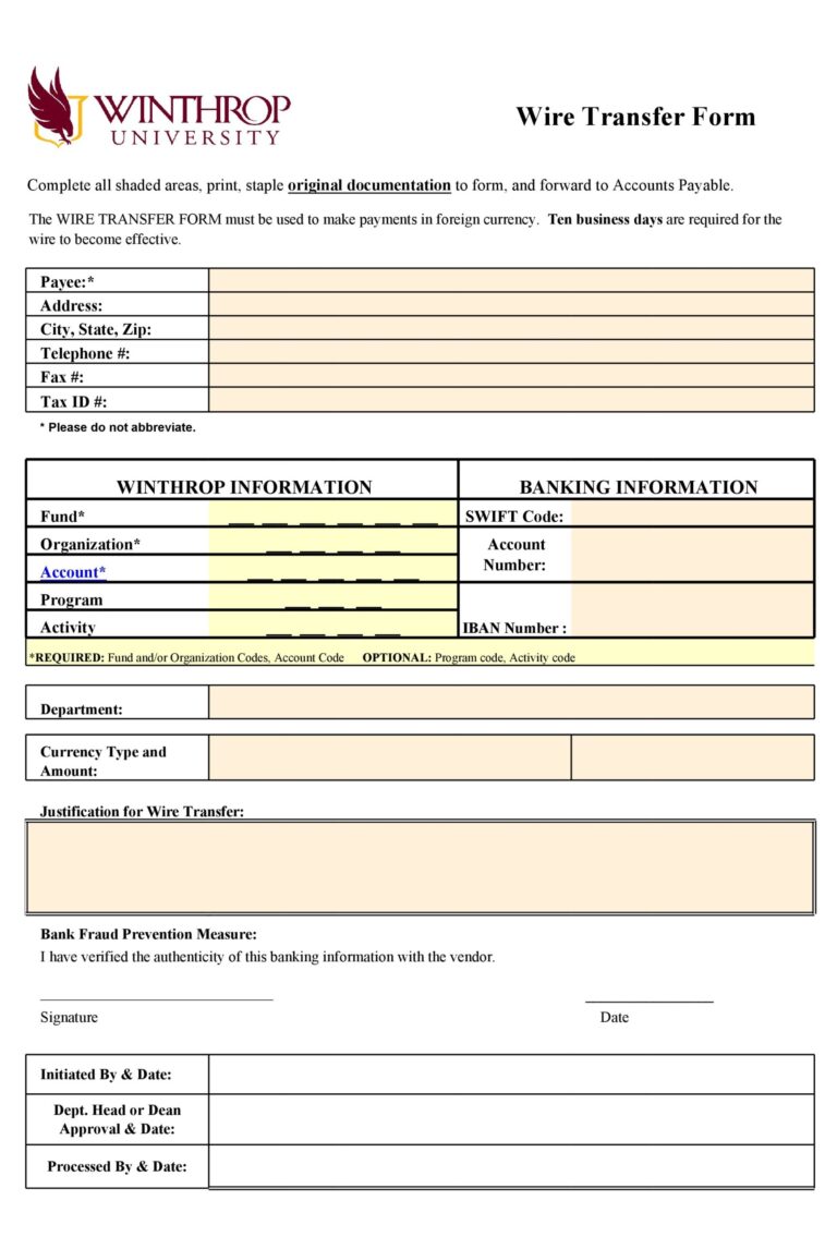 40 Wire Transfer Form Templates PDF Word Excel 