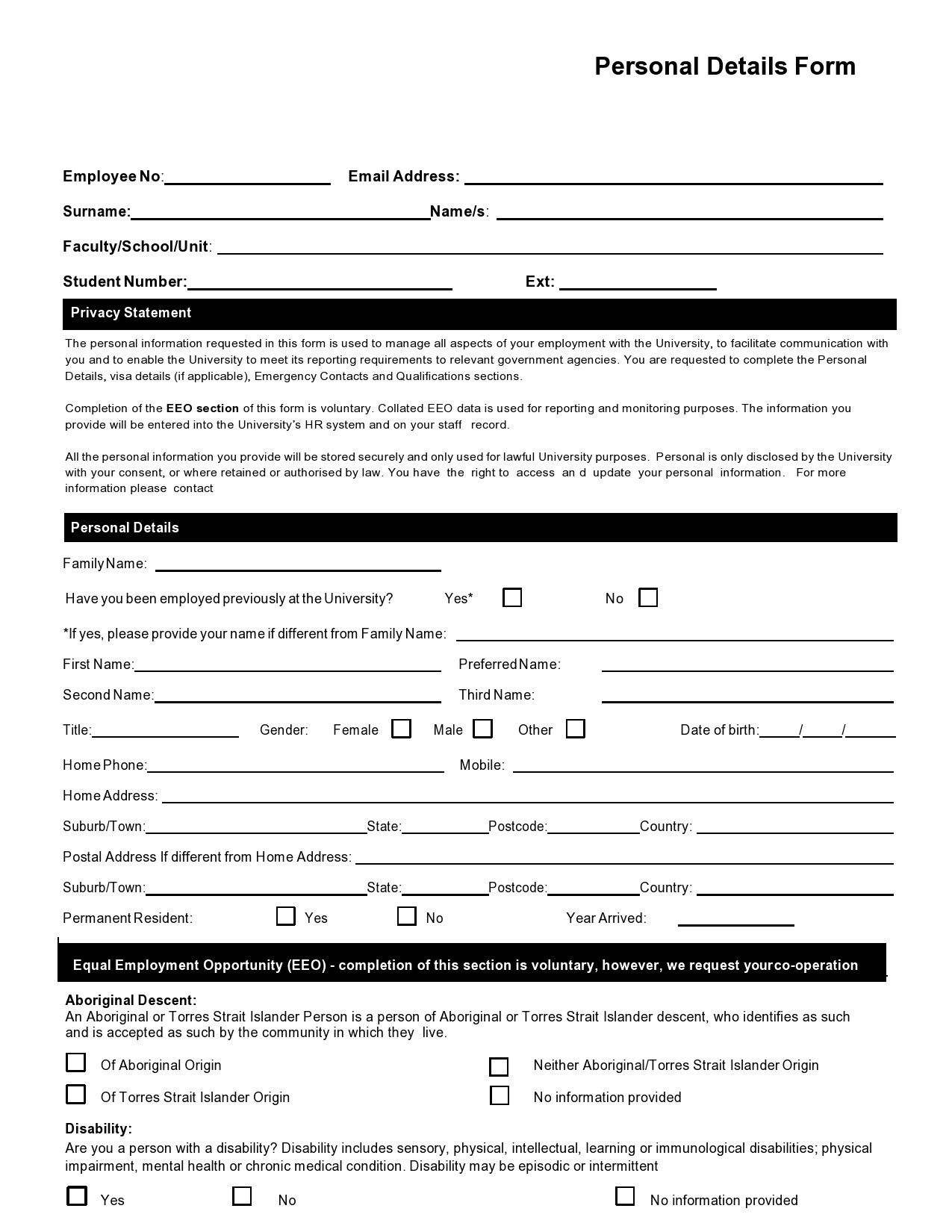 sample information form