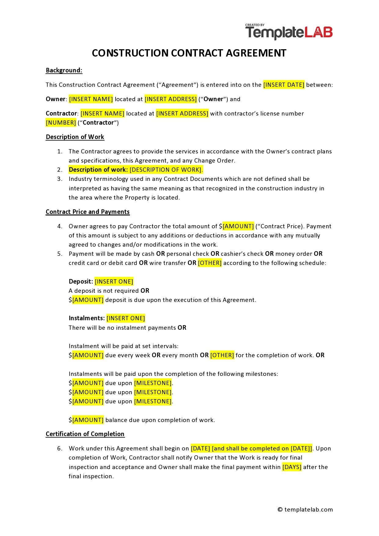 41 Simple Construction Contract Templates 100 Free 