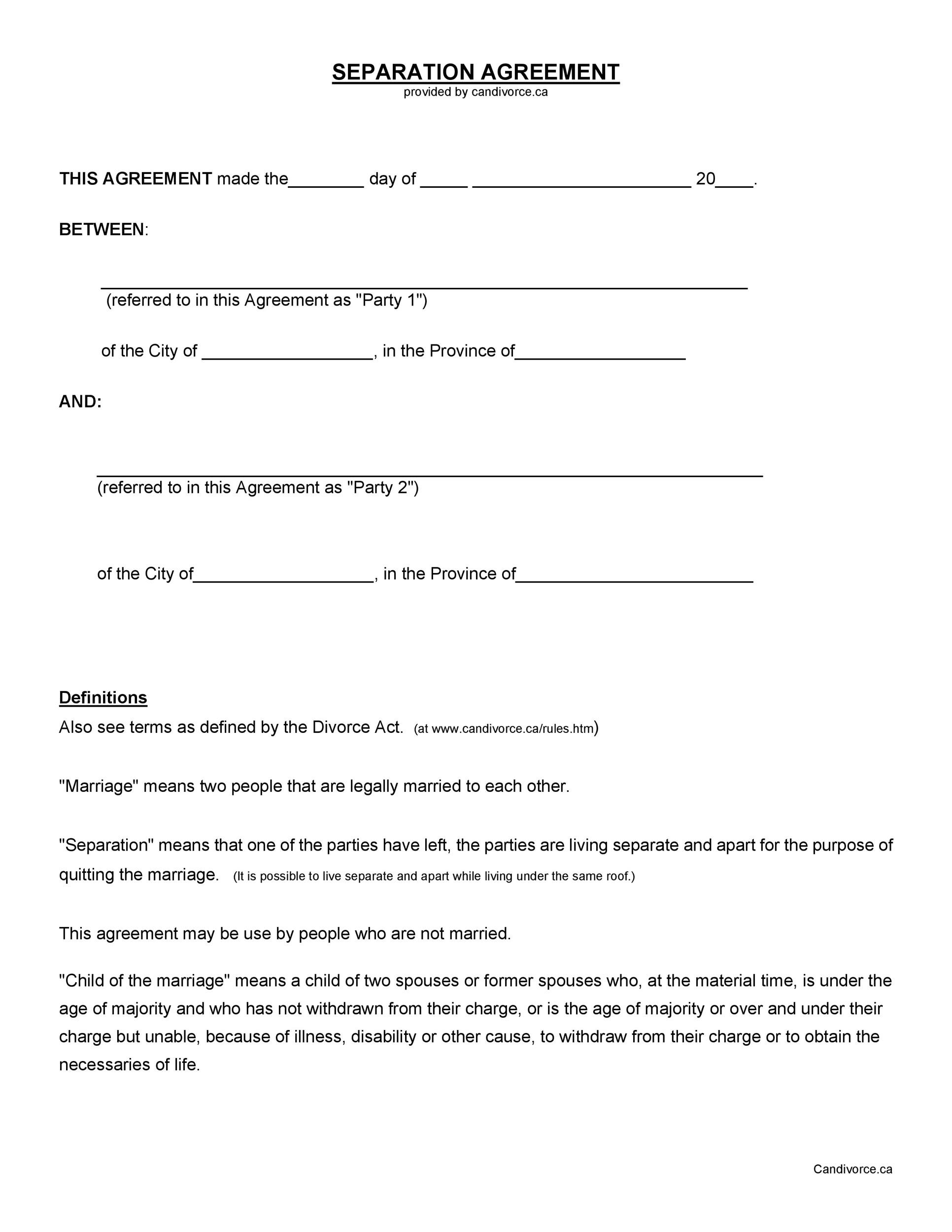 separation agreement forms