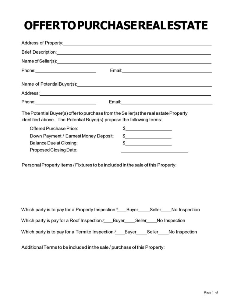 43 Offer To Purchase Real Estate Templates Letters 