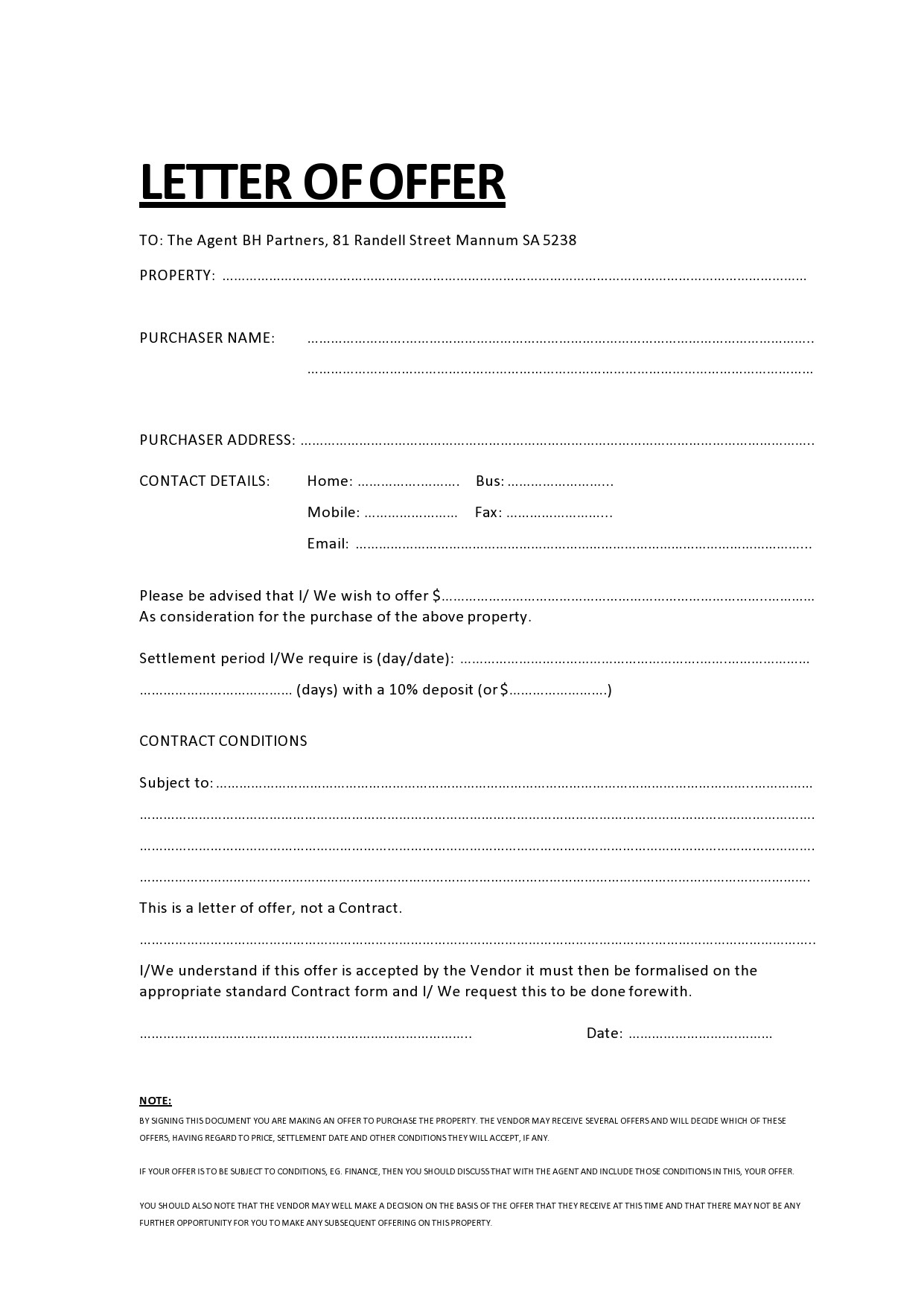 43 Offer To Purchase Real Estate Templates Letters 