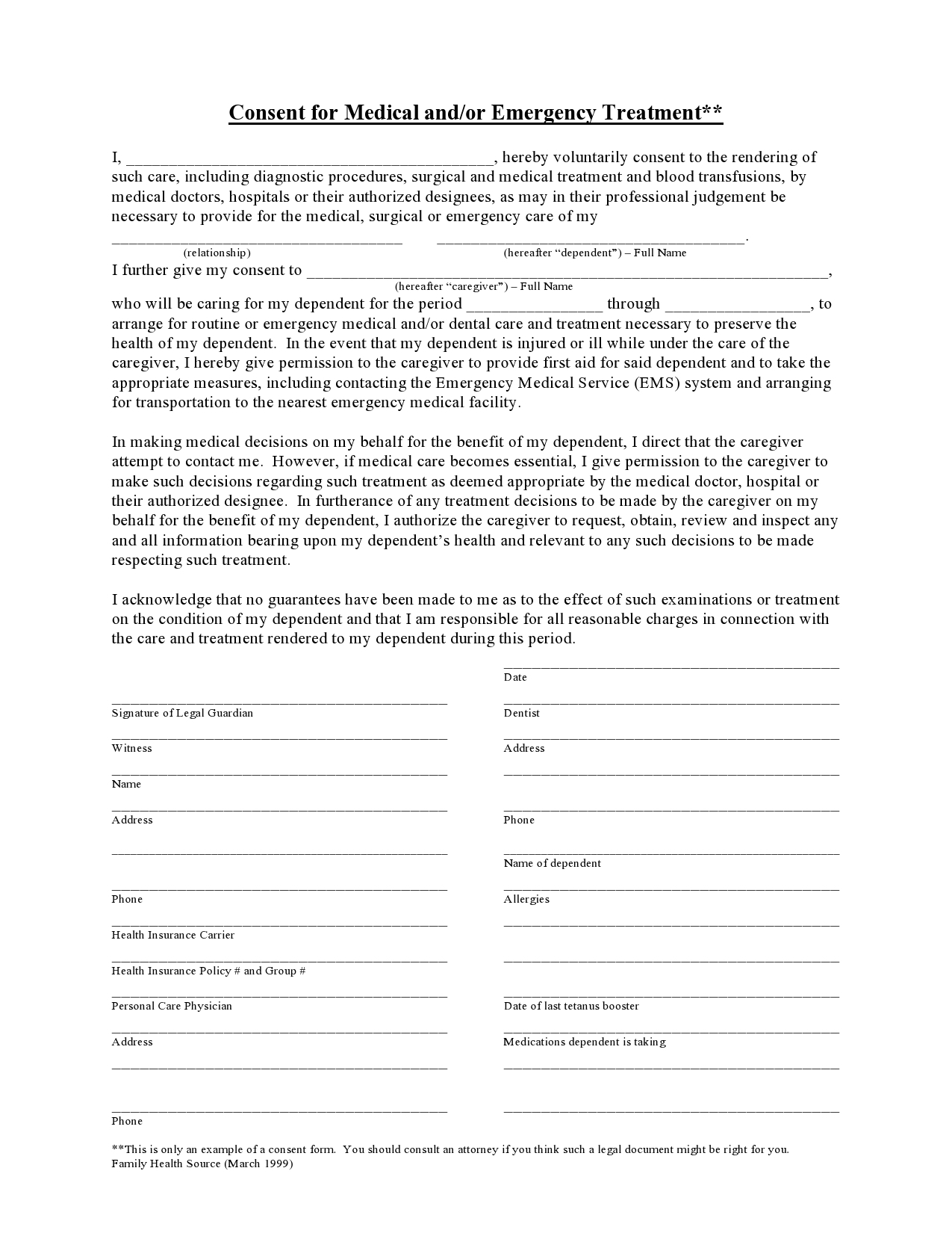 sample medical consent form sample medical consent form