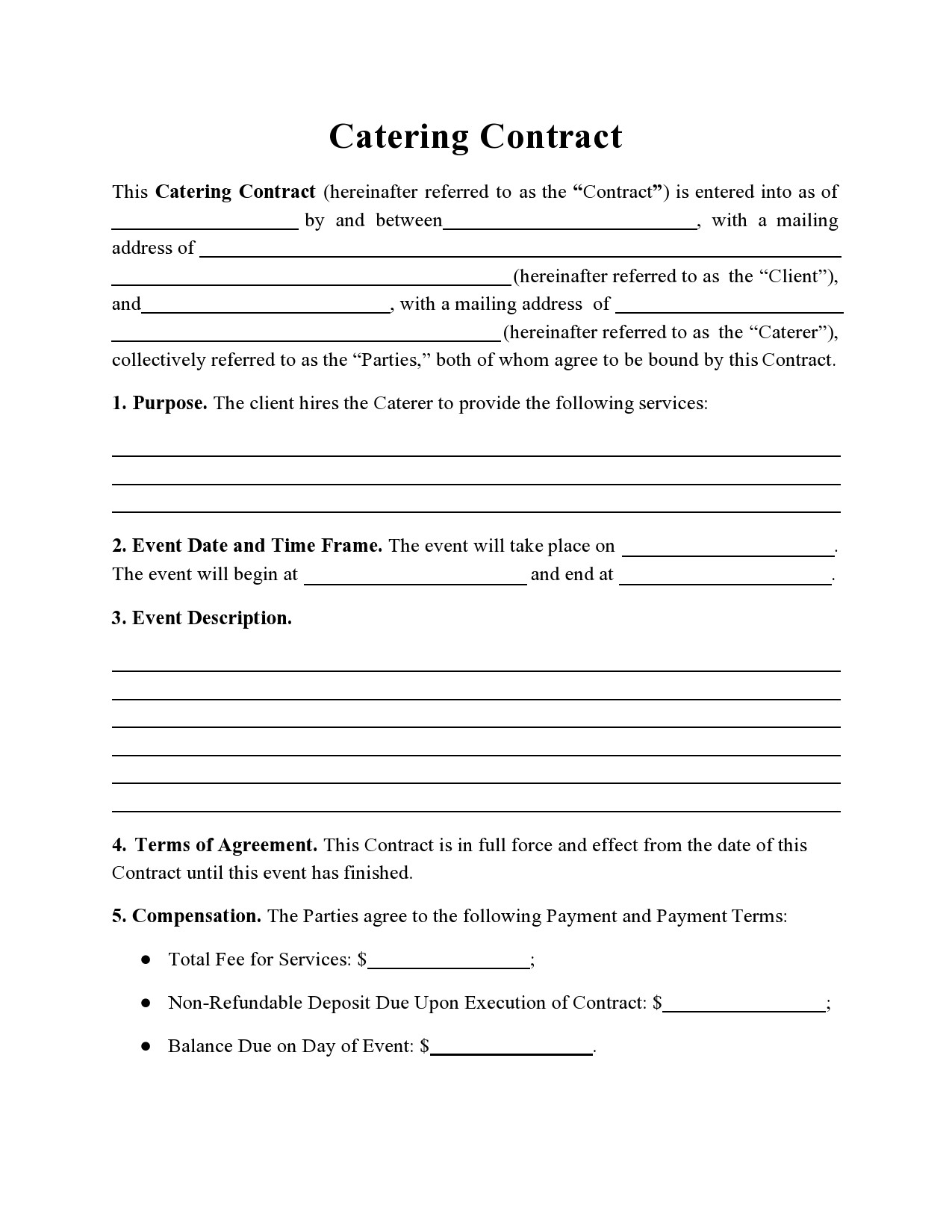 catering contract forms