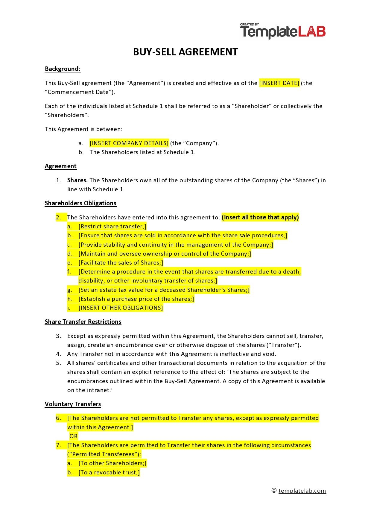44 Free Buy Sell Agreement Templates Samples 