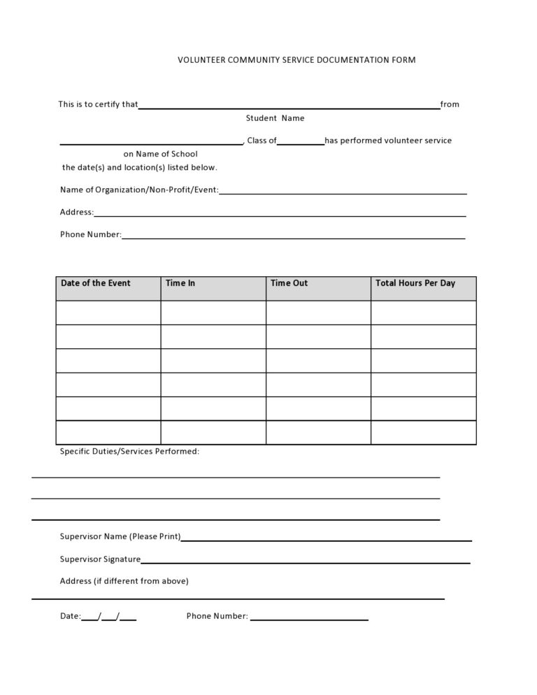 44 Printable Community Service Forms MS Word TemplateLab