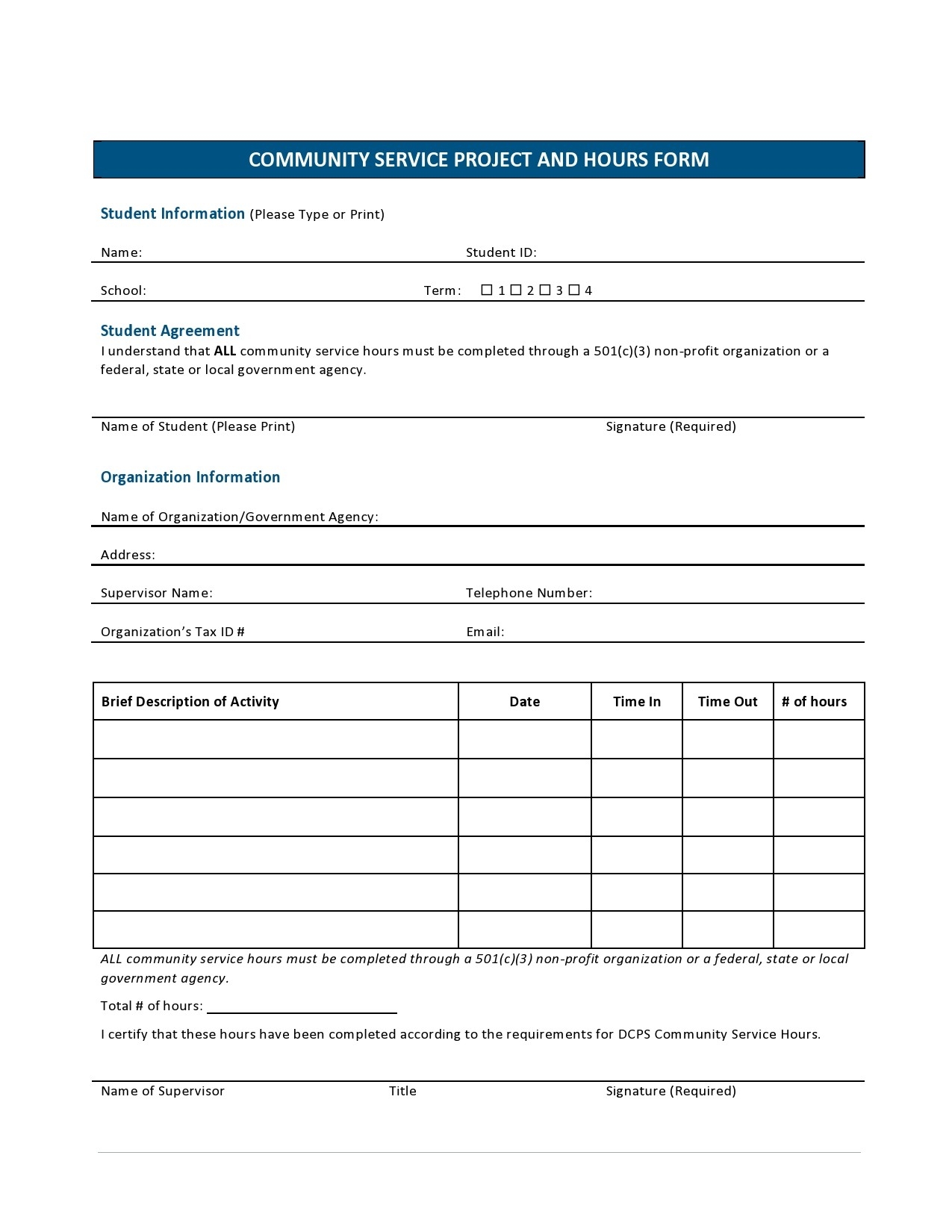 44 Printable Community Service Forms MS Word TemplateLab