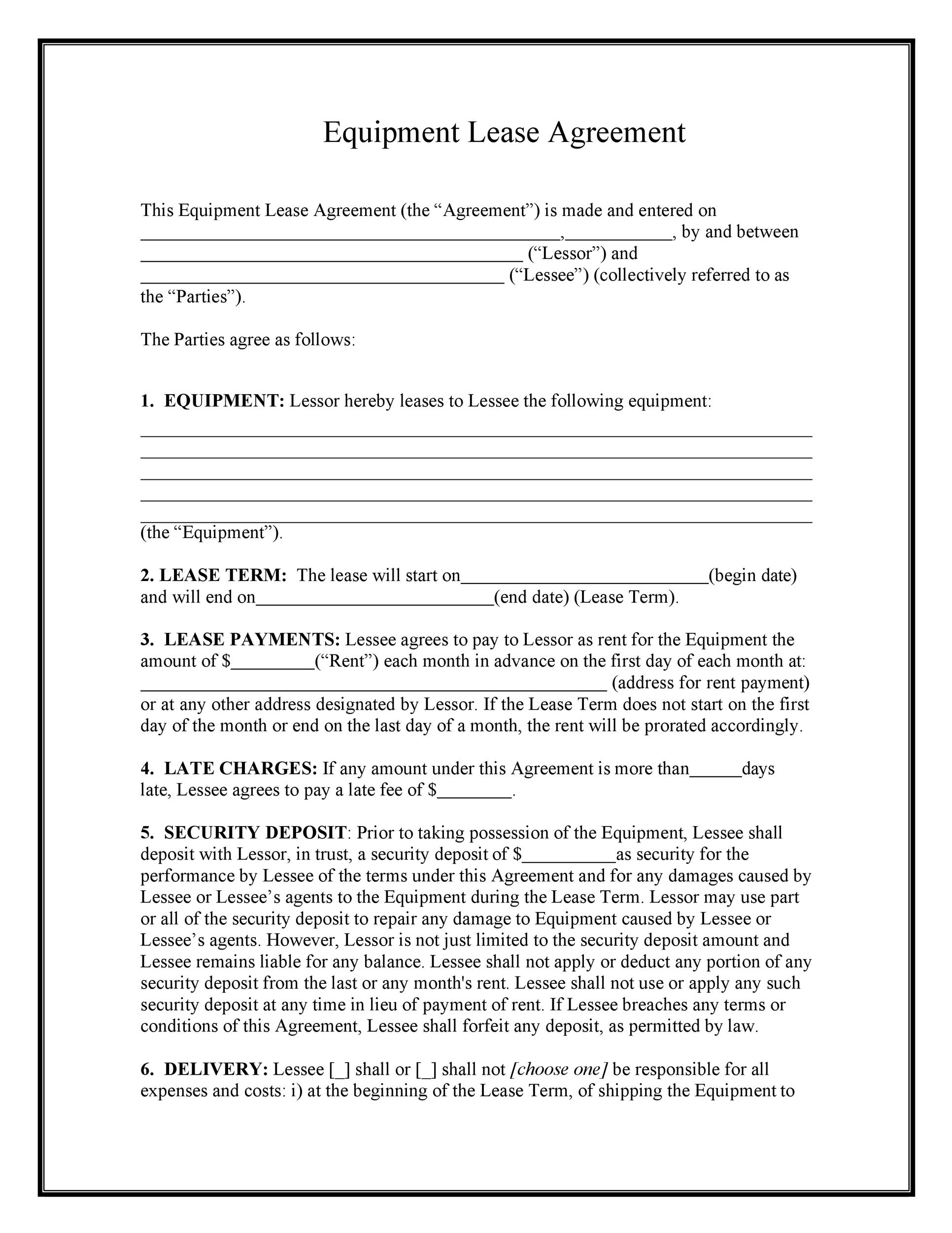 44 Simple Equipment Lease Agreement Templates Word PDF 