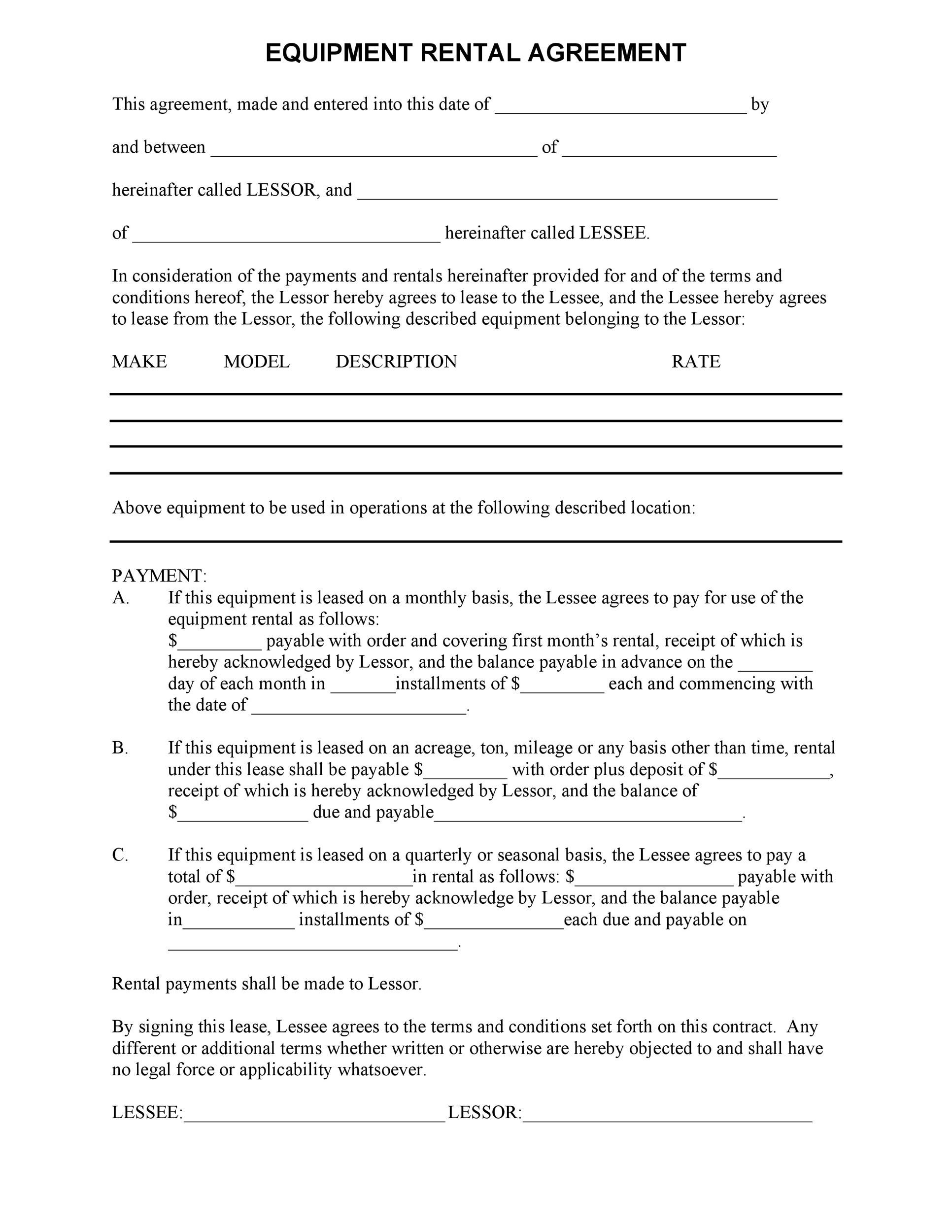 44 Simple Equipment Lease Agreement Templates Word PDF 