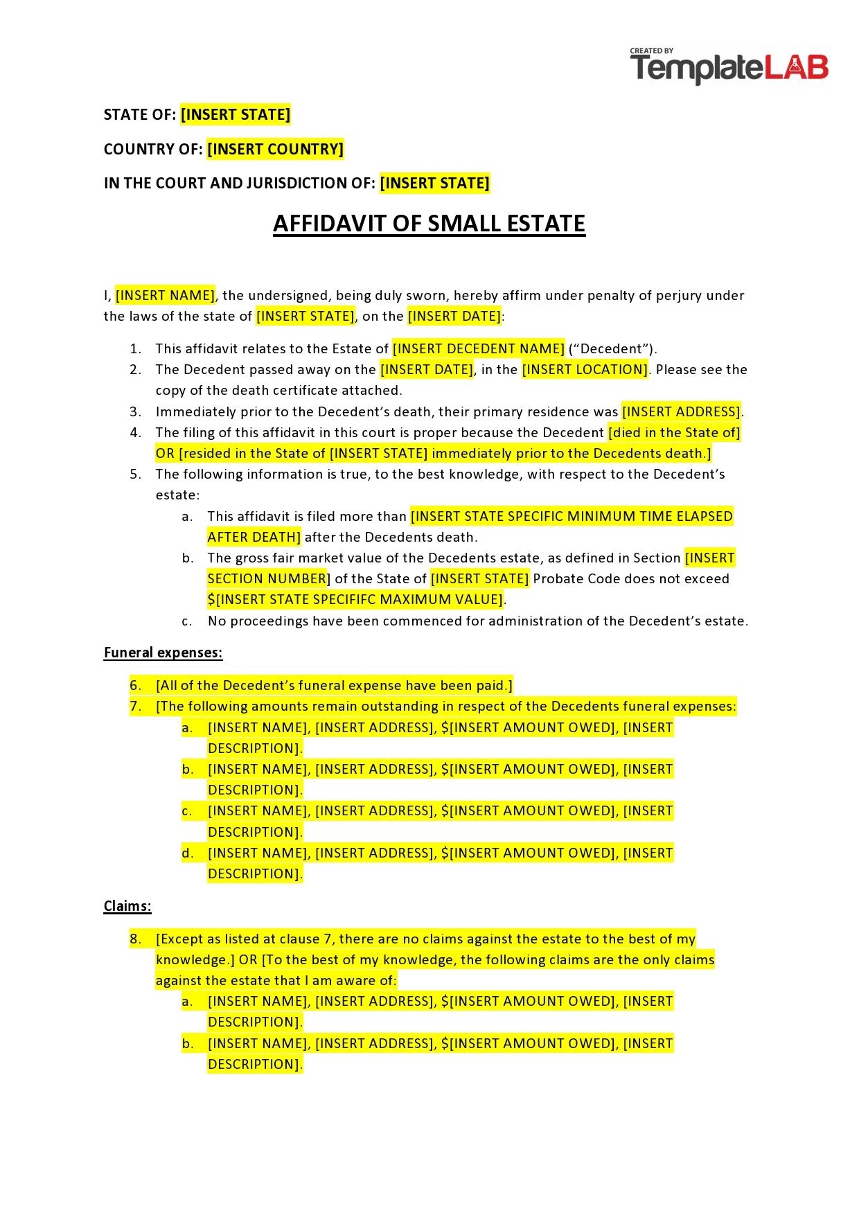 small estate affidavit form