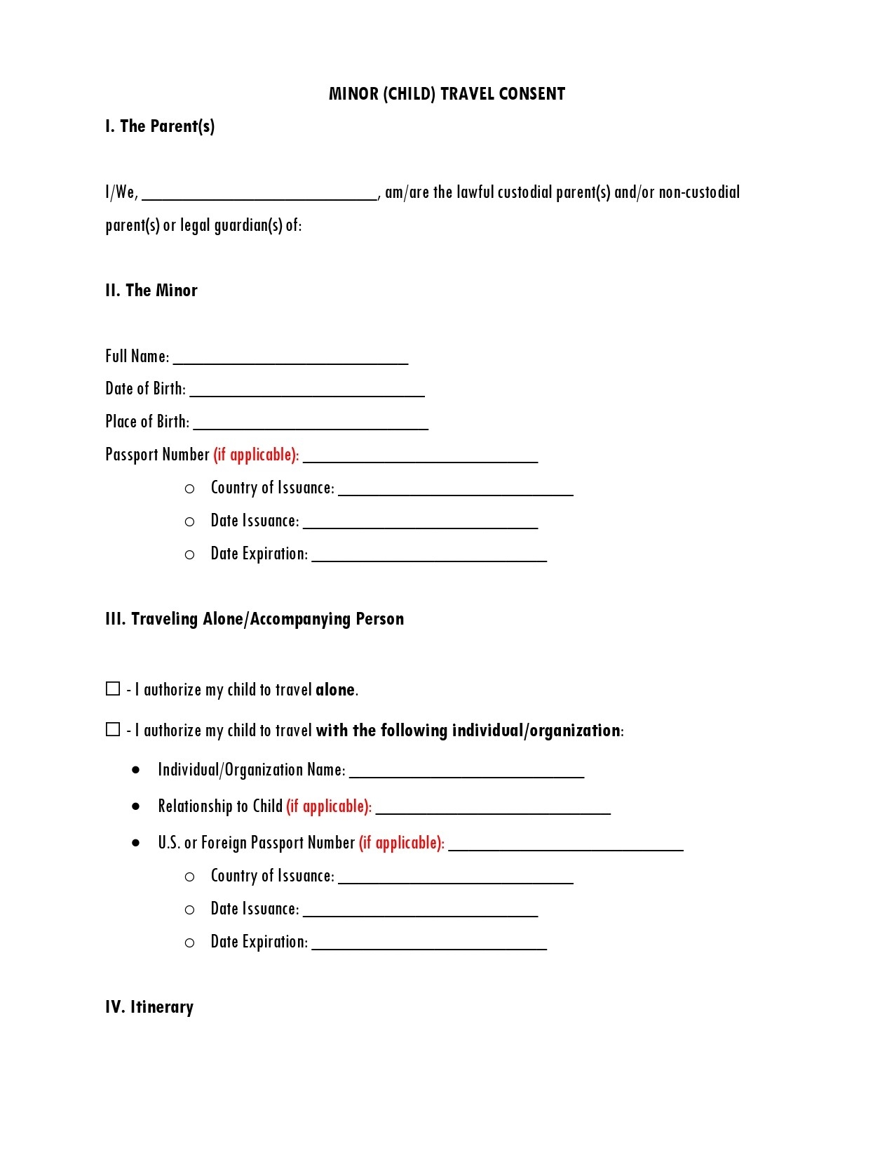 45 Printable Child Travel Consent Forms Word PDF 