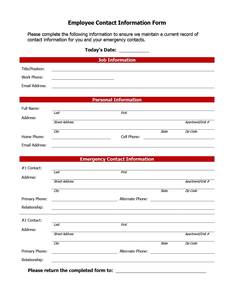 47 Printable Employee Information Forms Personnel Information Sheets 