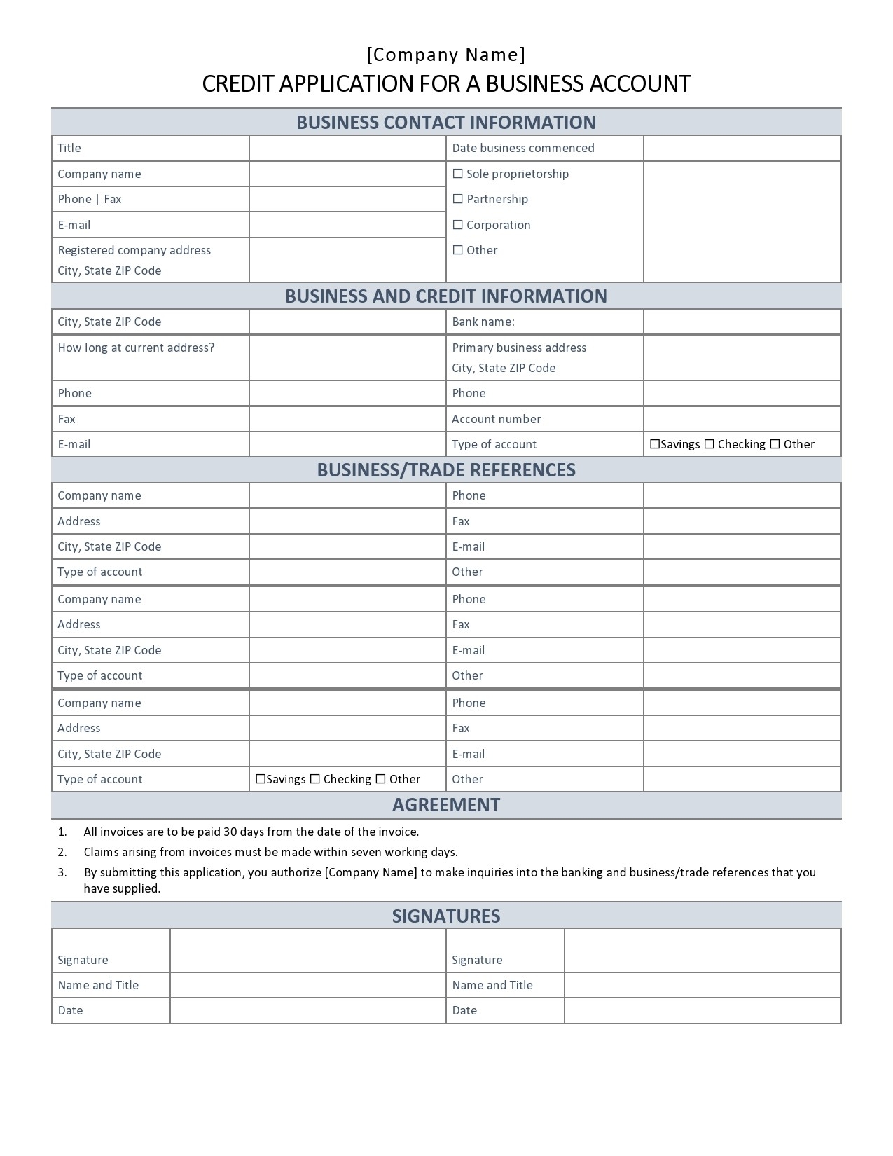 48 Blank Business Credit Application Templates 100 FREE 