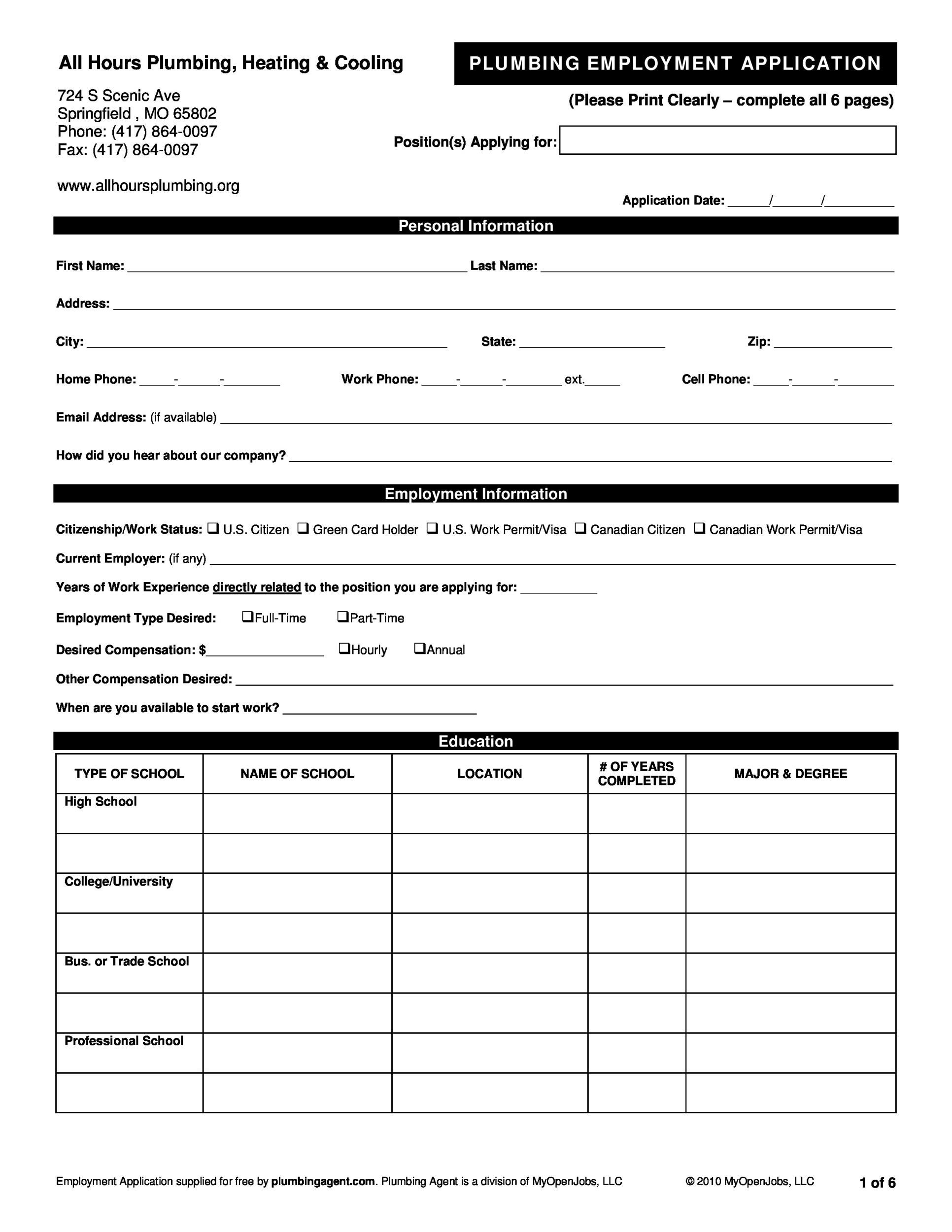 50 Free Employment Job Application Form Templates Printable Worksheets Library