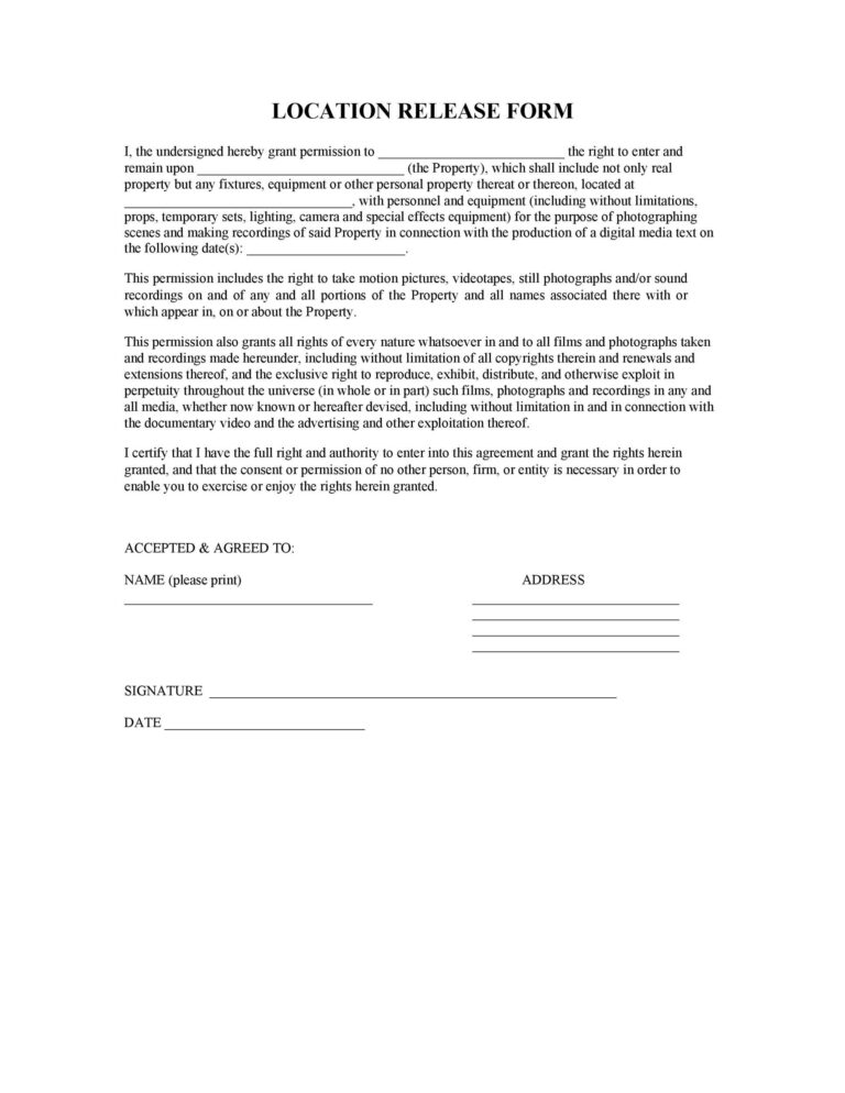 50 FREE Location Release Forms for Film Documentary Video 