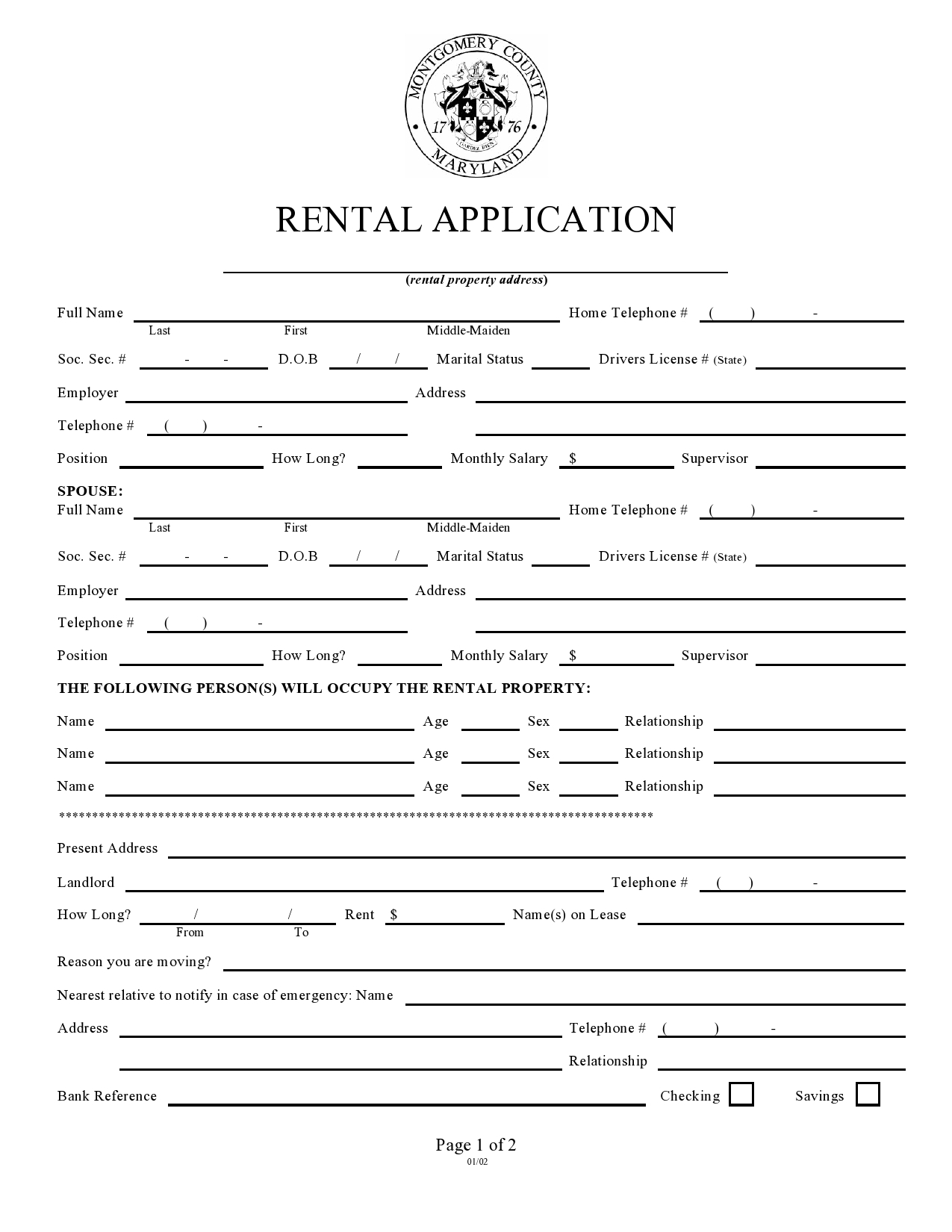 printable simple rental application form