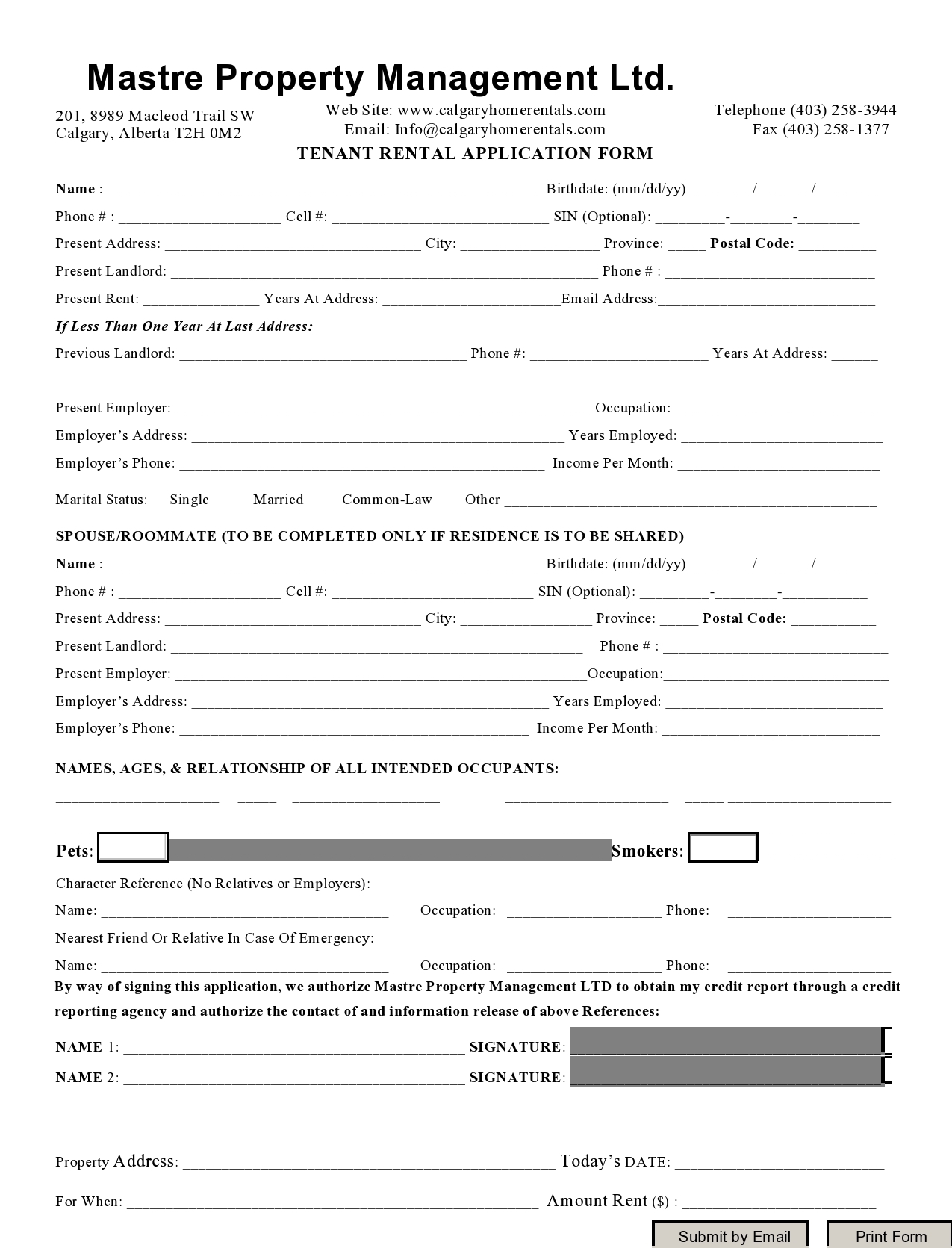 printable tenant application form alberta