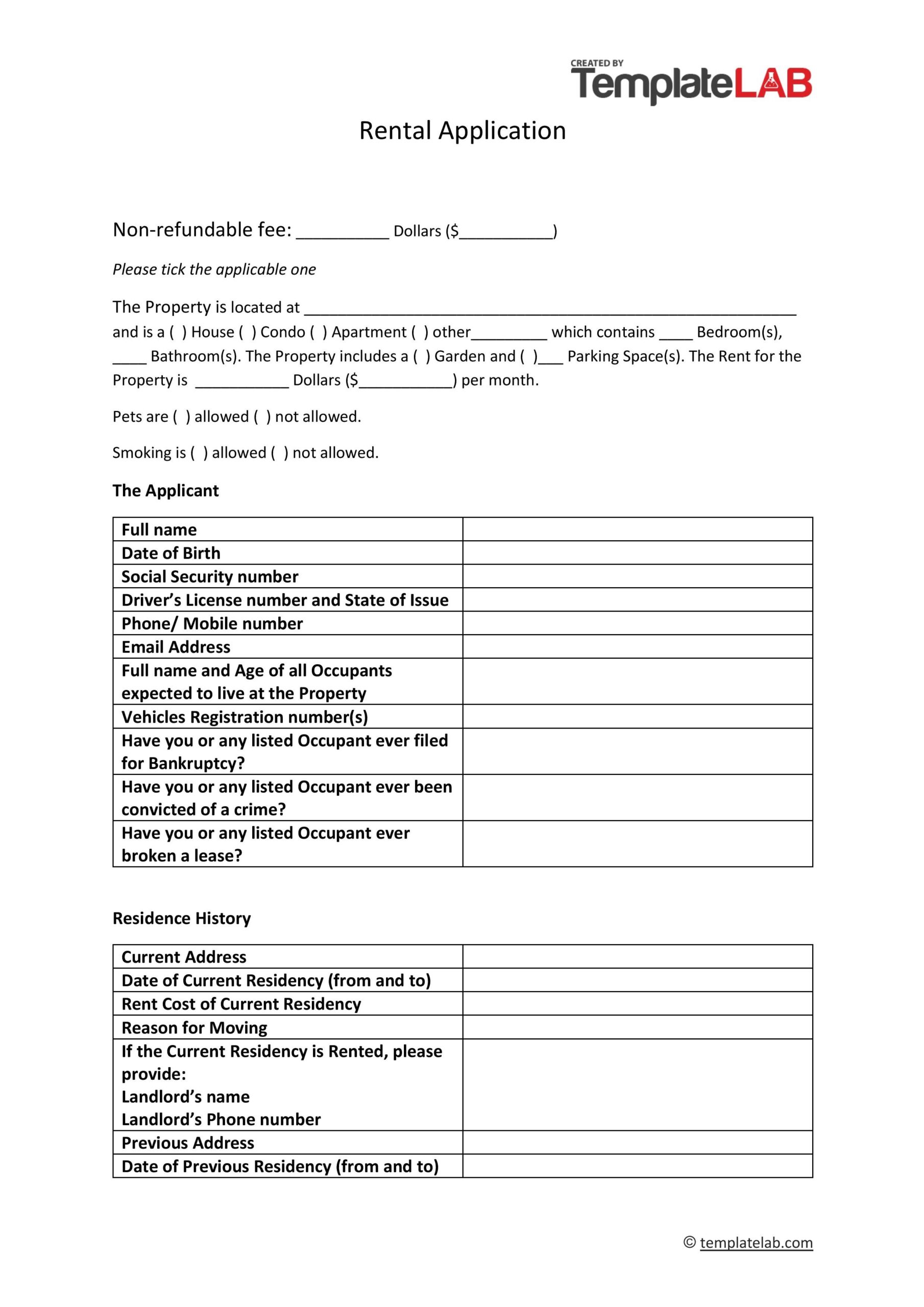 50 Free Rental Application Templates Forms Word PDF 50 Free Rental Application Templates Forms Word PDF