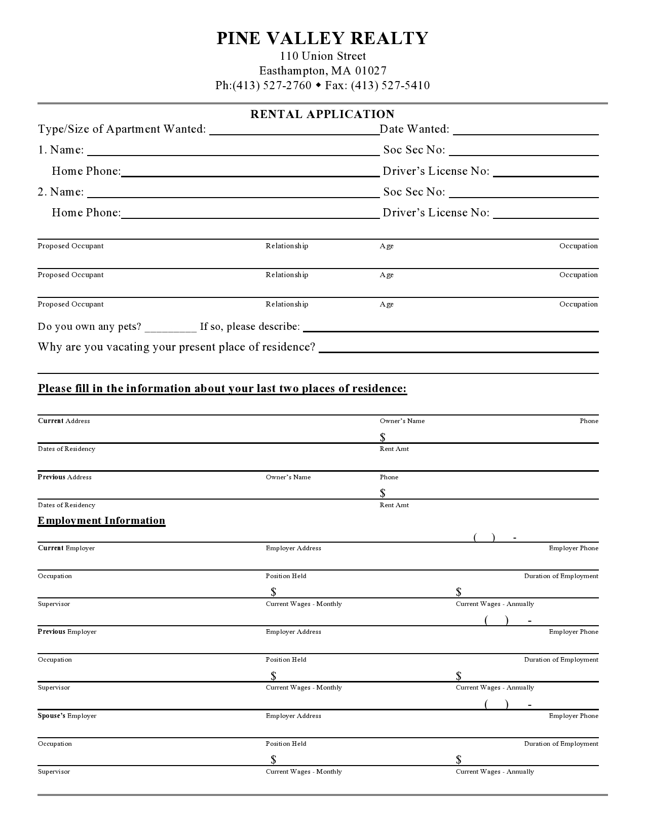 50 Free Rental Application Templates Forms Word PDF 