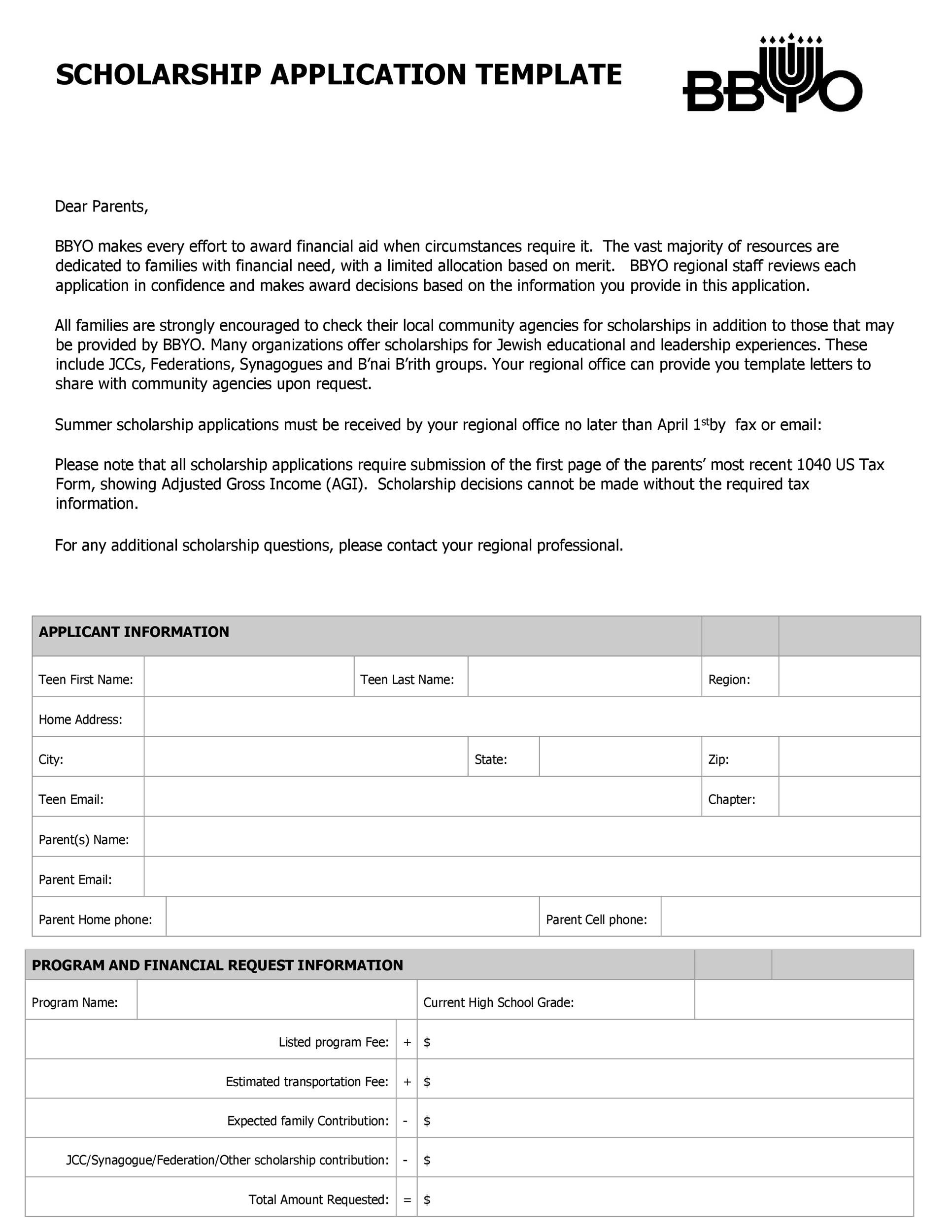 50 Free Scholarship Application Templates Forms TemplateLab