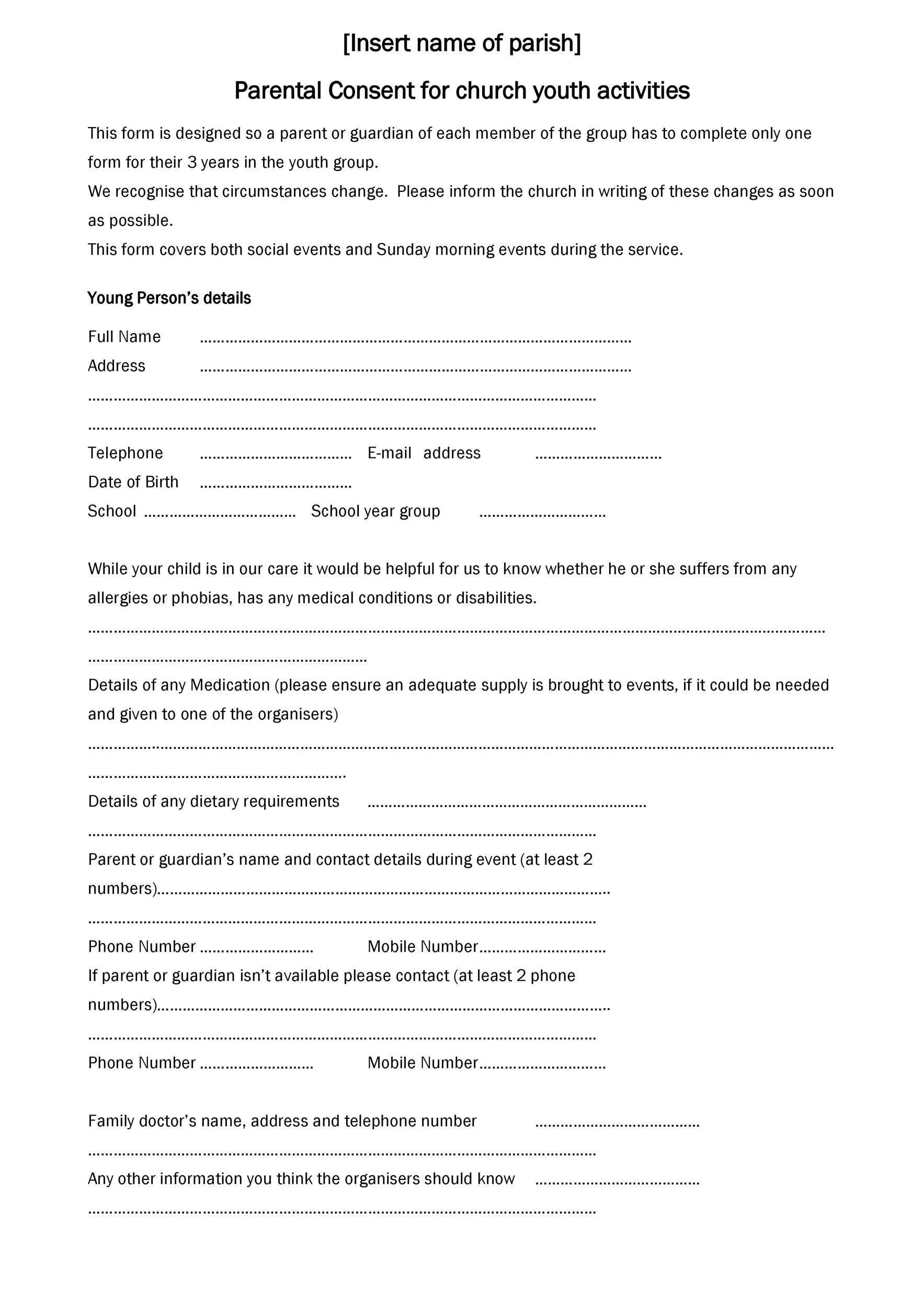 50 Printable Parental Consent Form Templates TemplateLab 50 Printable Parental Consent Form Templates TemplateLab