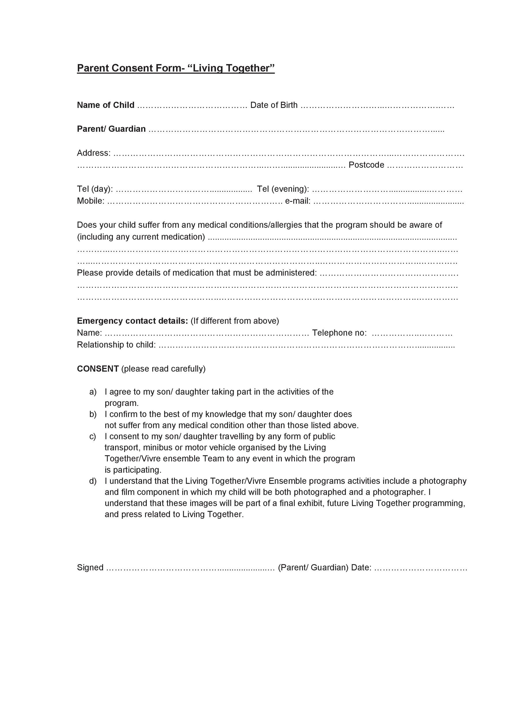 50 Printable Parental Consent Form Templates TemplateLab 50 Printable Parental Consent Form Templates TemplateLab