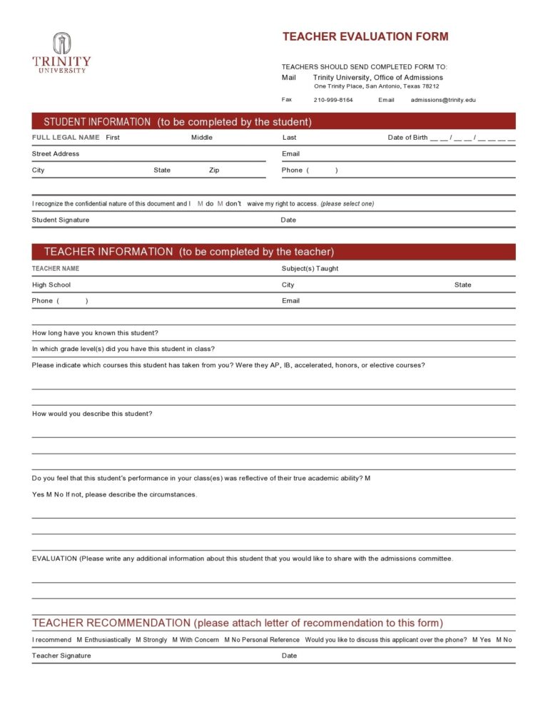 50 Printable Teacher Evaluation Forms Free TemplateLab