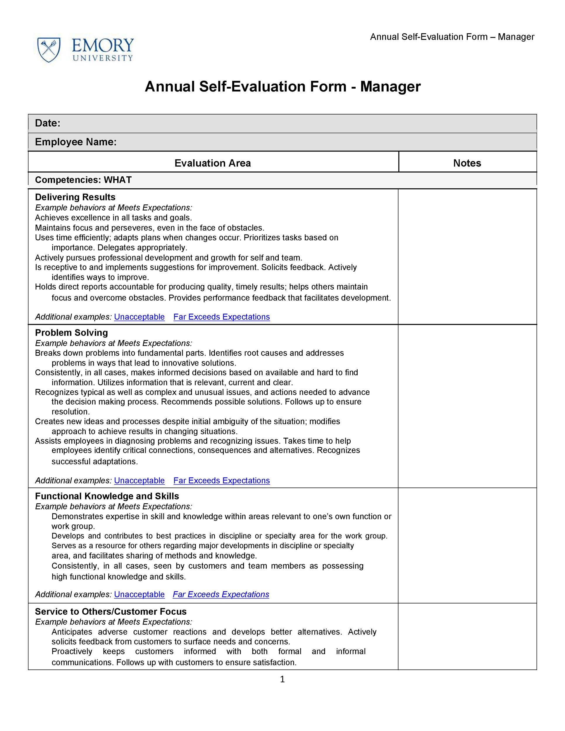 self evaluation form sample