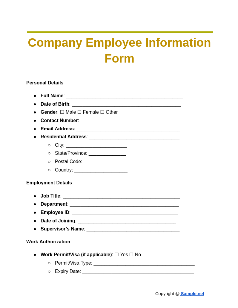 55 FREE Employee Information Form Samples To Download