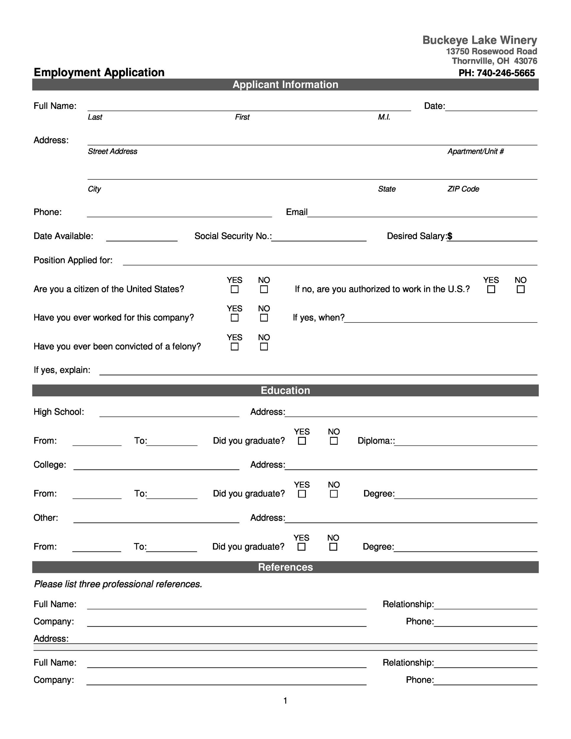 simple job application form printable