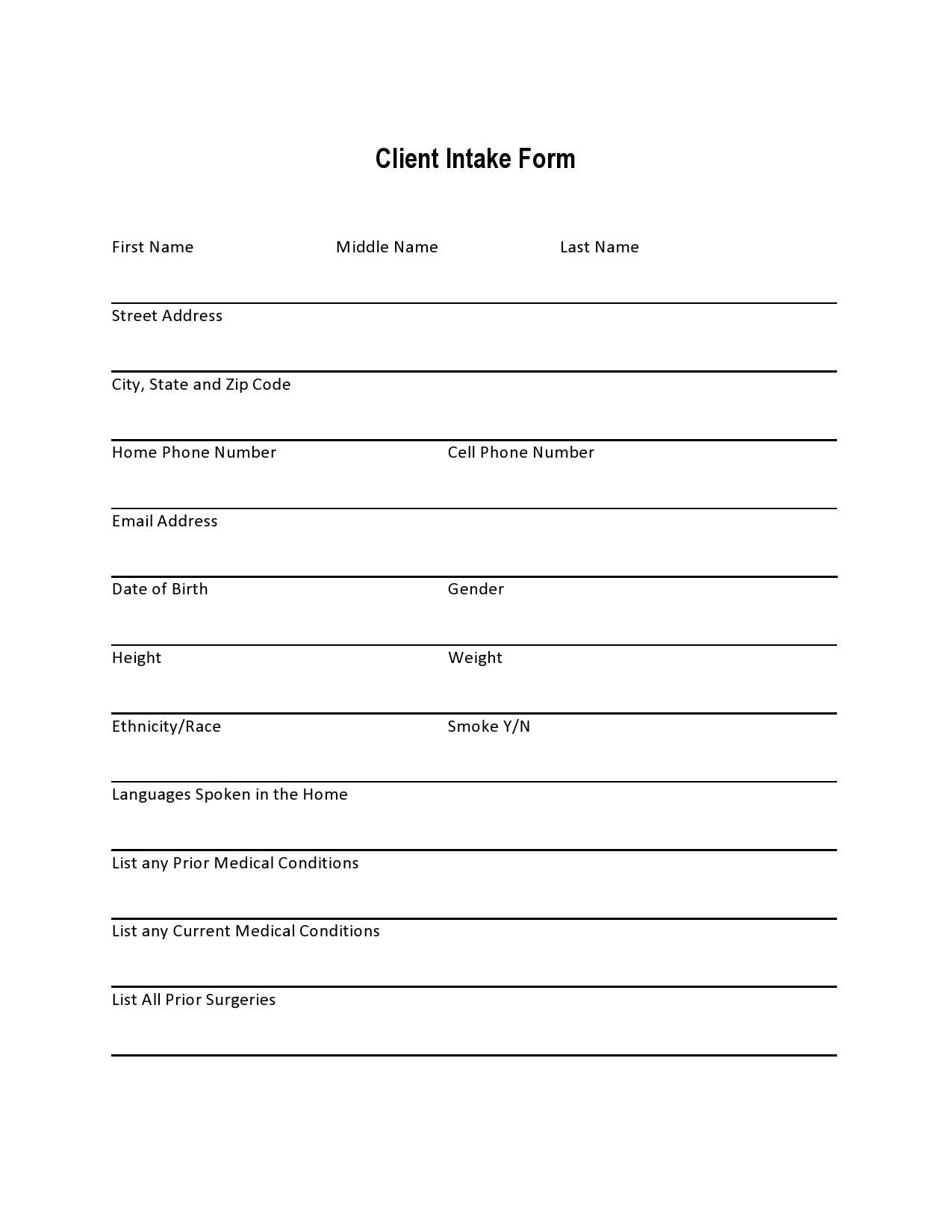 56 Printable Client Intake Forms FREE Templates TemplateLab