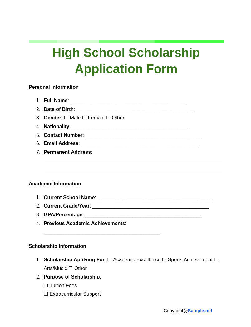 58 FREE Scholarship Application Form Samples To Download