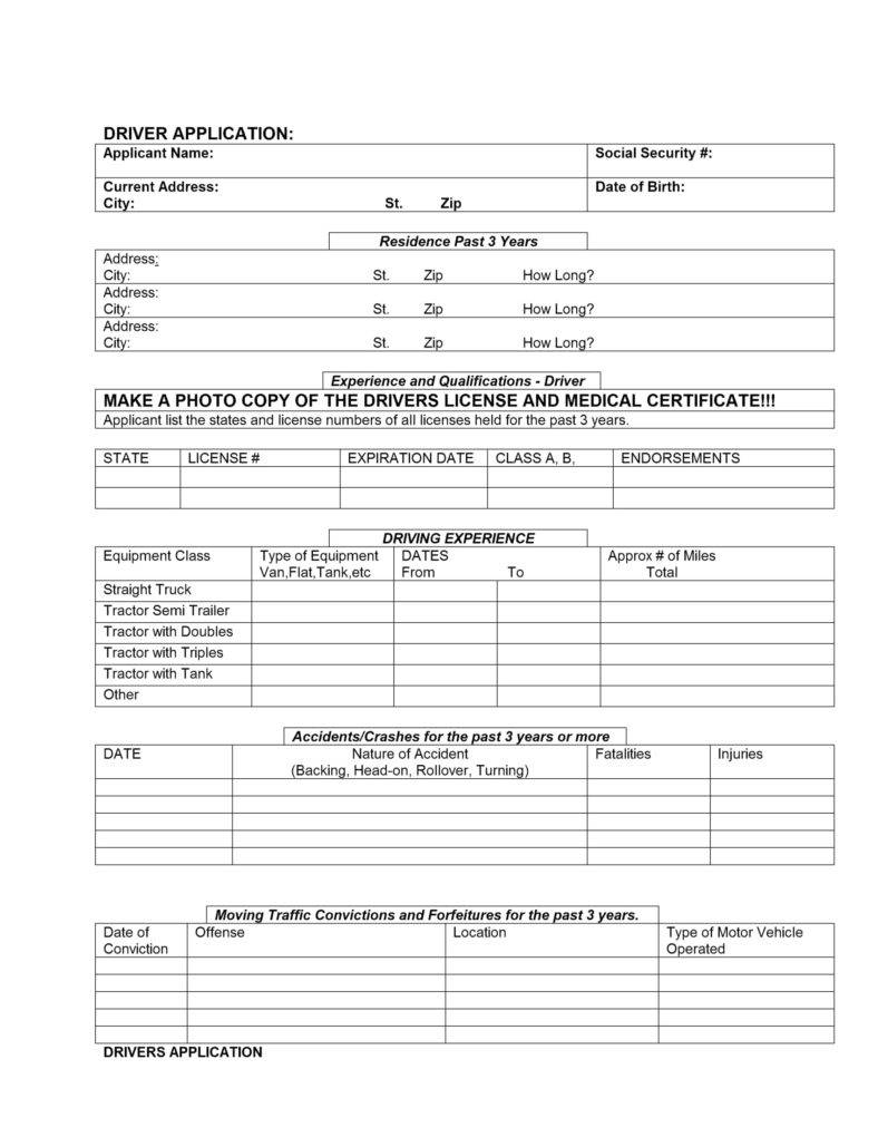 7 Driver Application Form Templates PDF