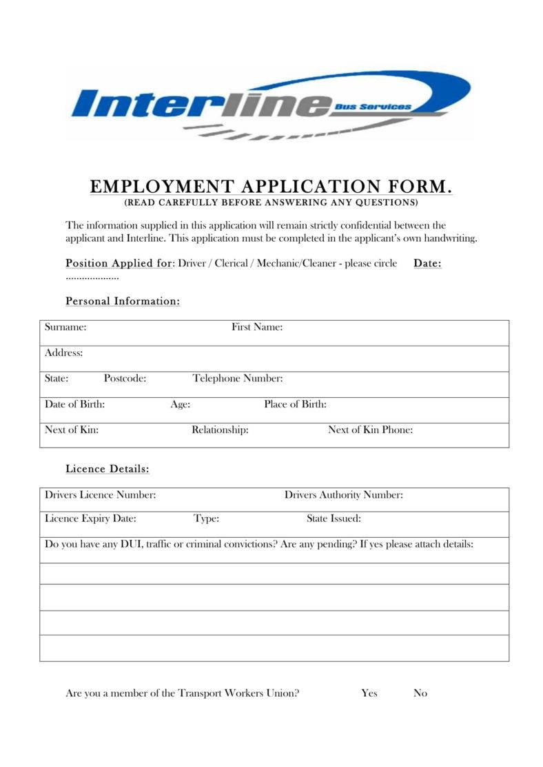 7 Driver Application Form Templates PDF