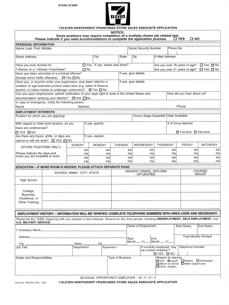 7 Eleven Job Application Pdf Fill Online Printable Fillable Blank PdfFiller
