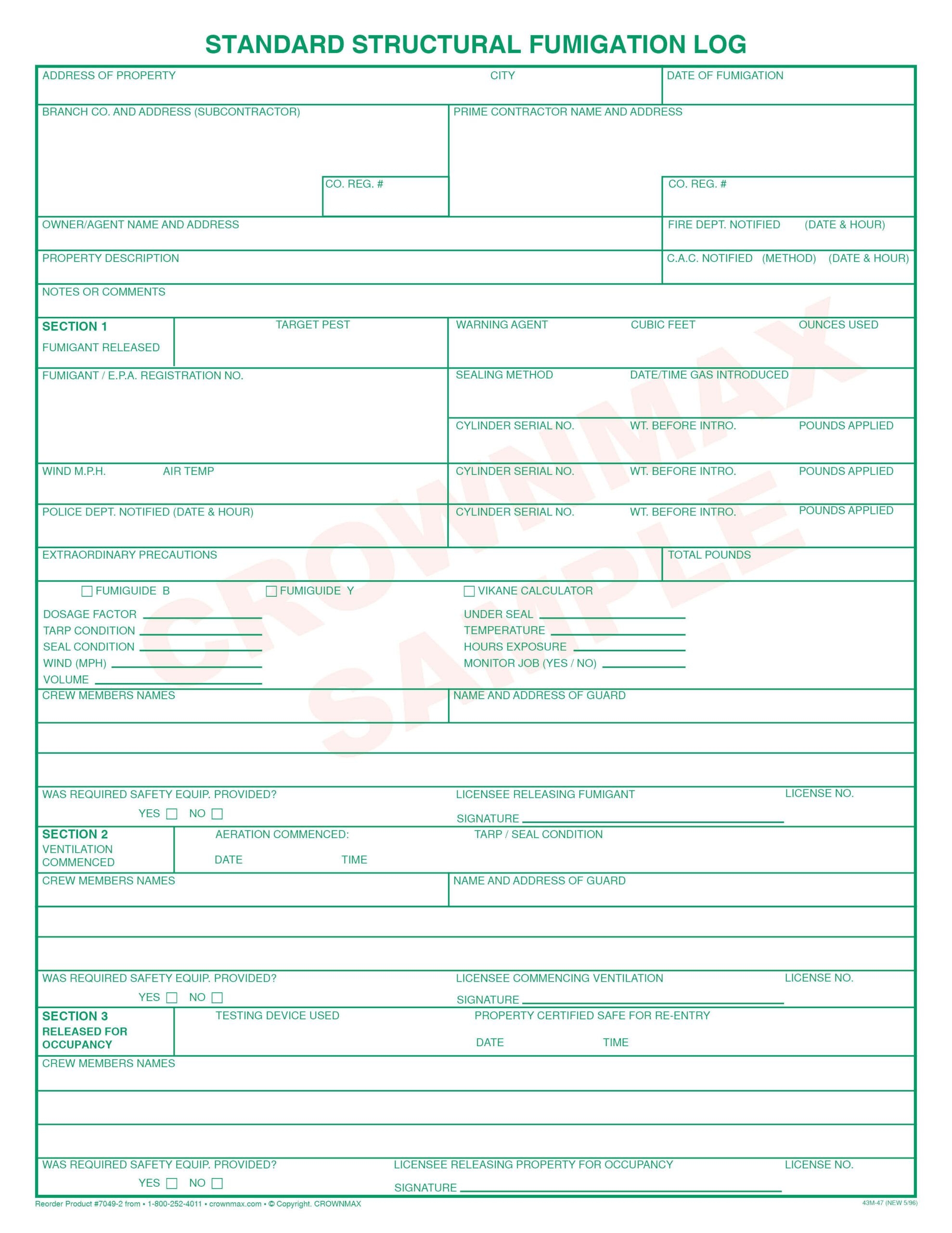 7049 Structural Fumigation Log Crownmax