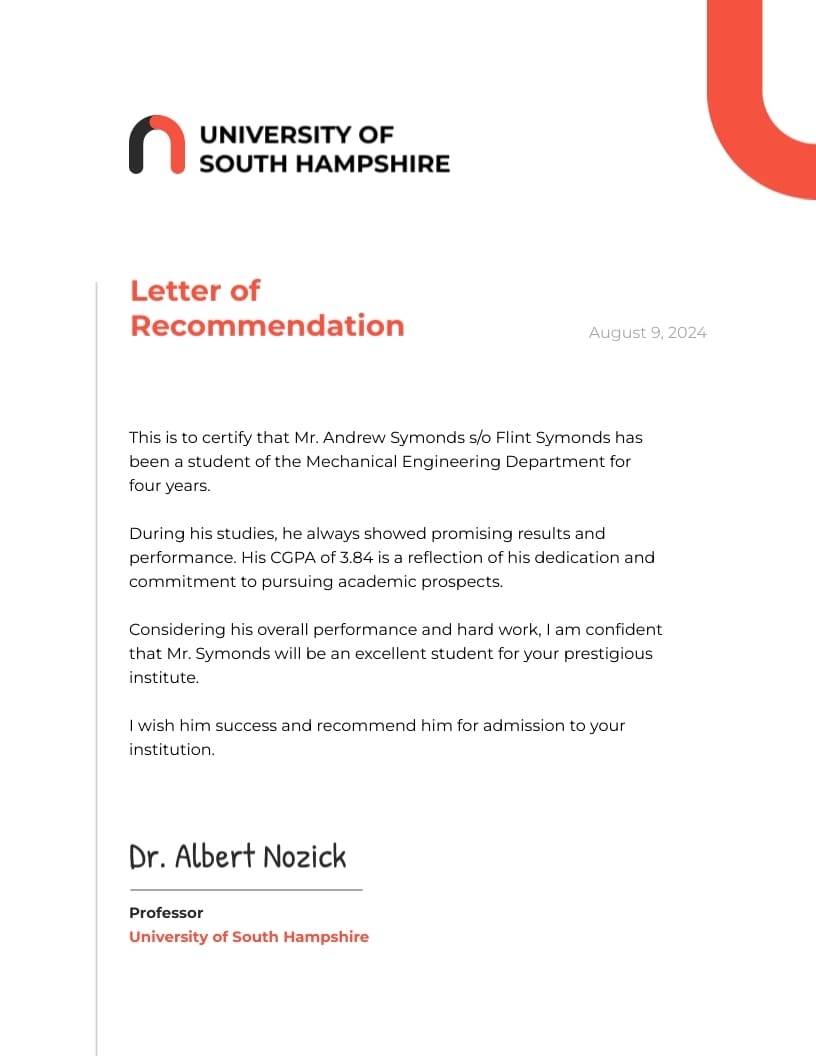 letter of recommendation