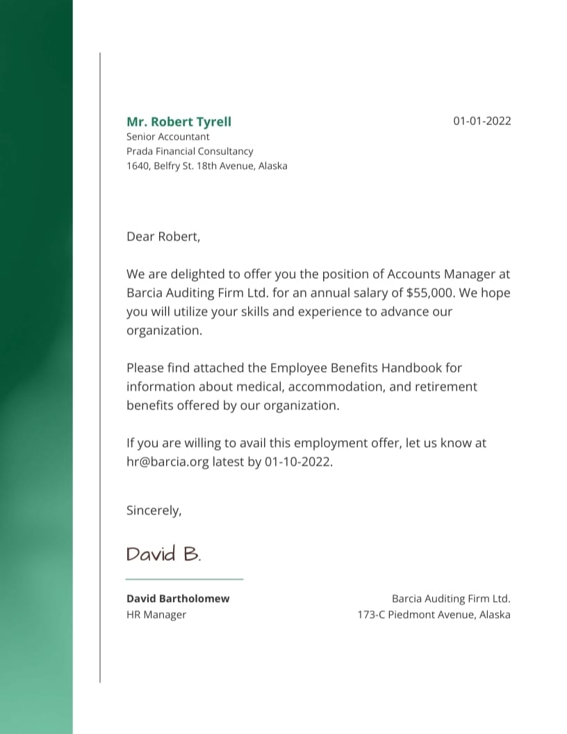 Accountant Job Offer Letter Template Visme