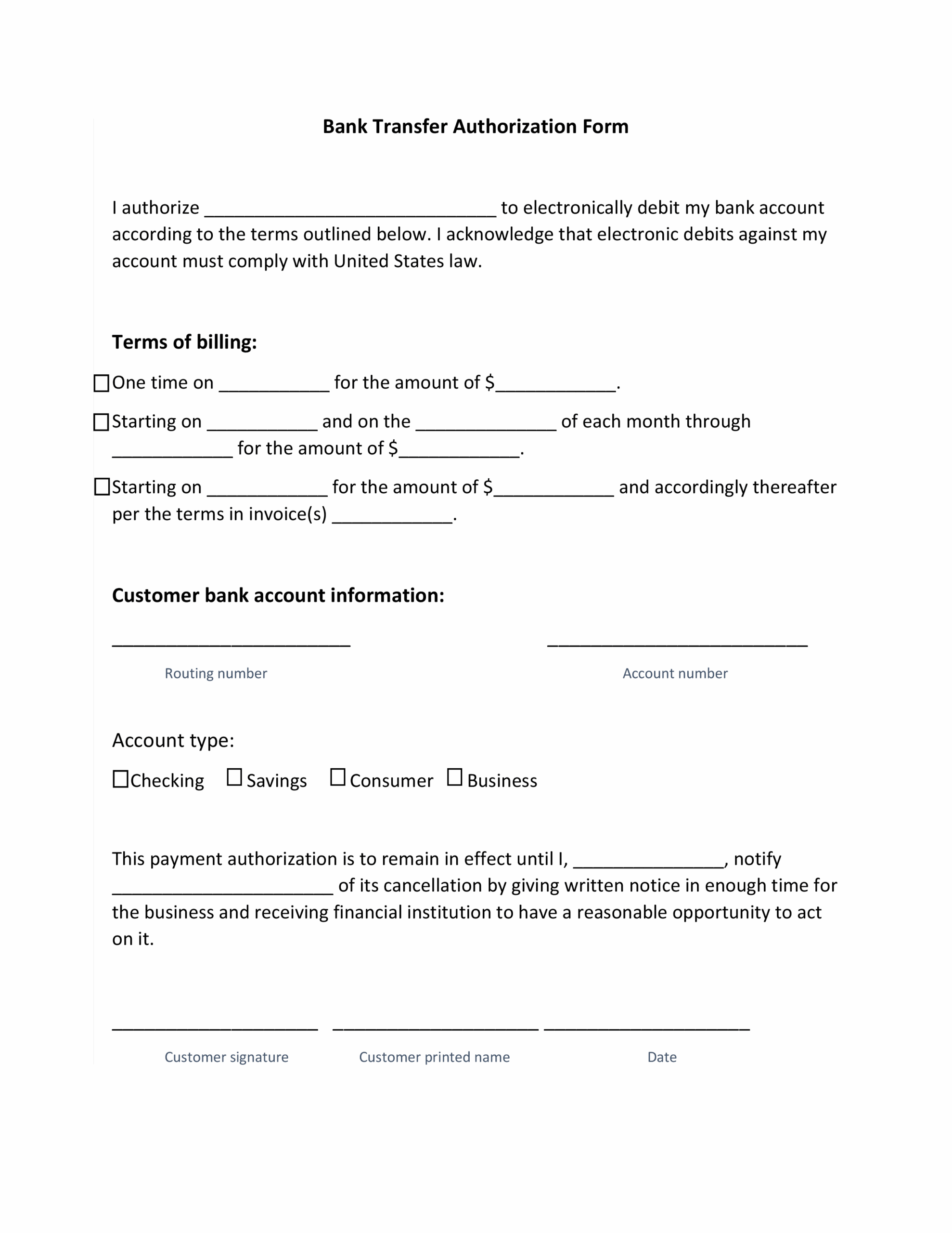 ACH Payment Authorization Form Page 2