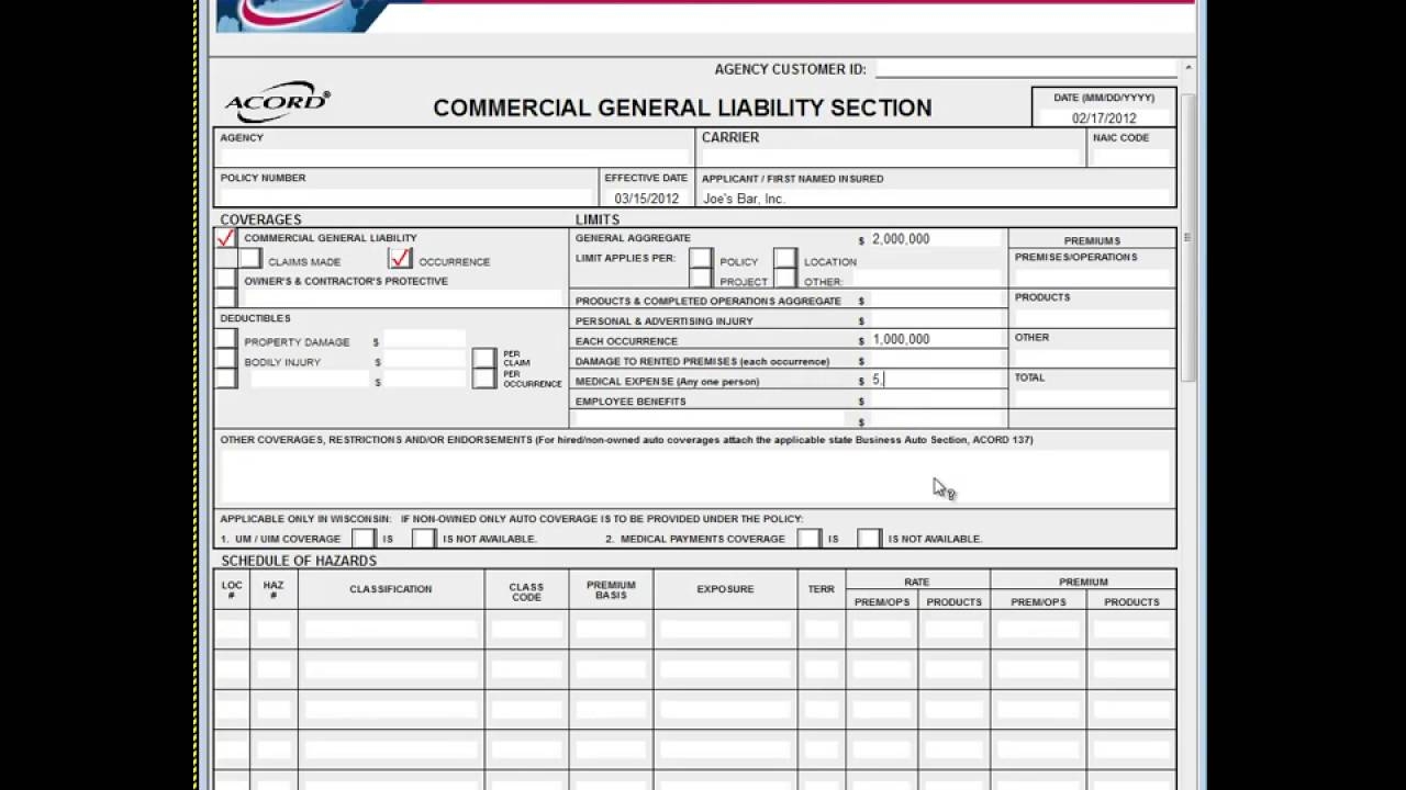 Acord 126 How To Complete Insurance Agency Quoting Forms YouTube Acord 126 How To Complete Insurance Agency Quoting Forms YouTube