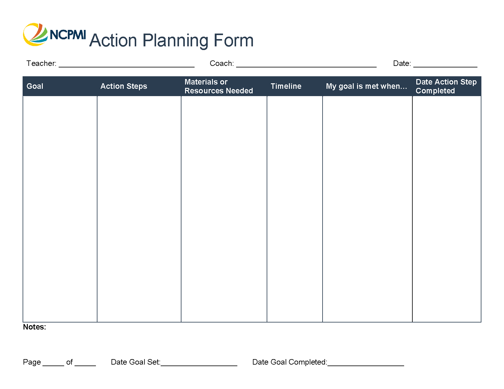 Action Plan Template A Editable National Center For Pyramid Model Innovations