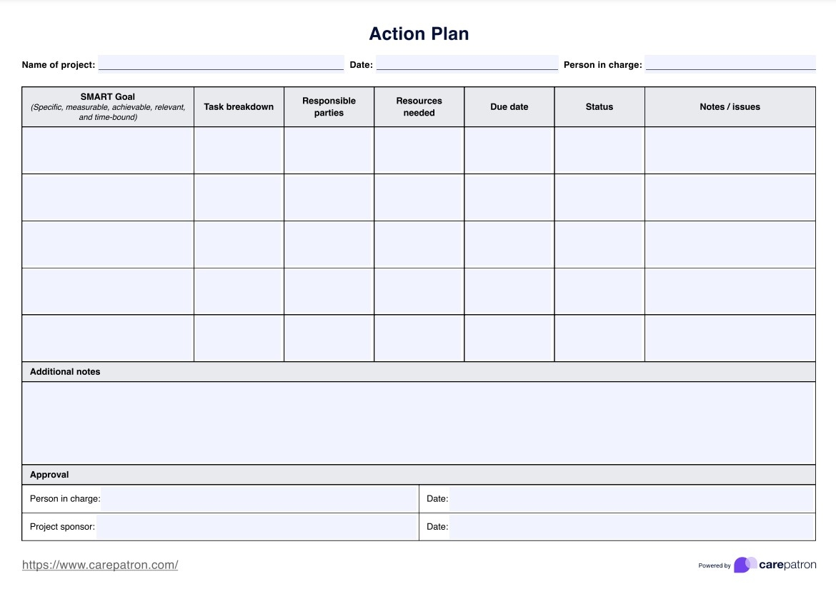 Action Plan Template Example Free PDF Download