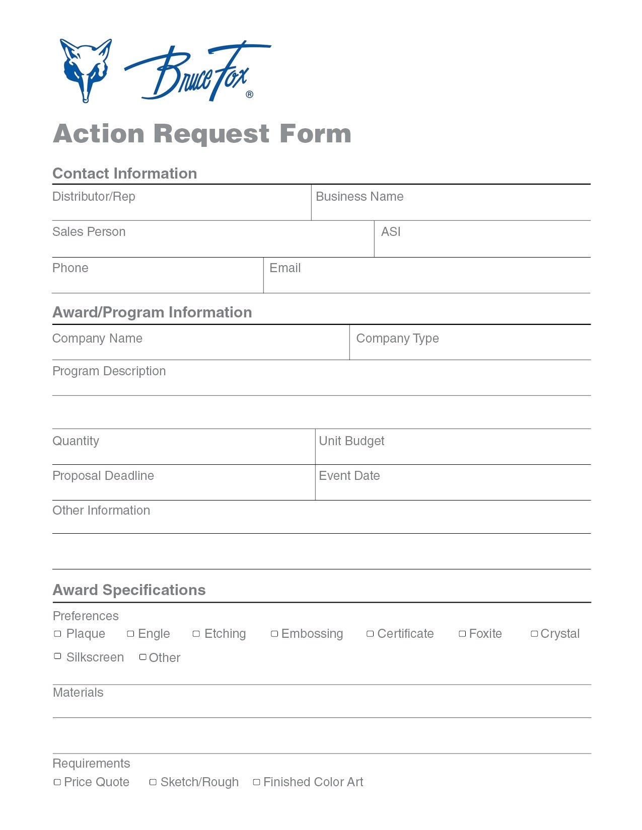 Action Request Form Bruce Fox PDF Online Form