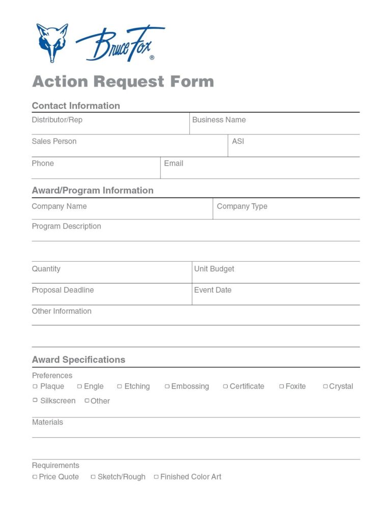 Action Request Form Bruce Fox PDF Online Form