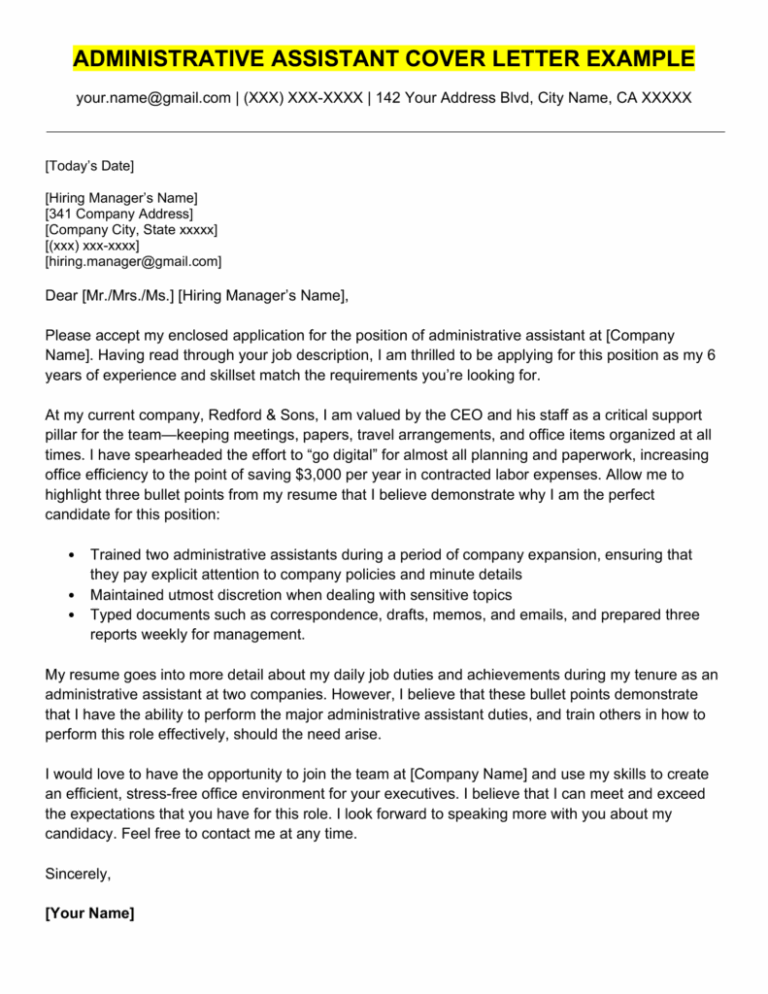 Administrative Assistant Cover Letter Examples For 2025